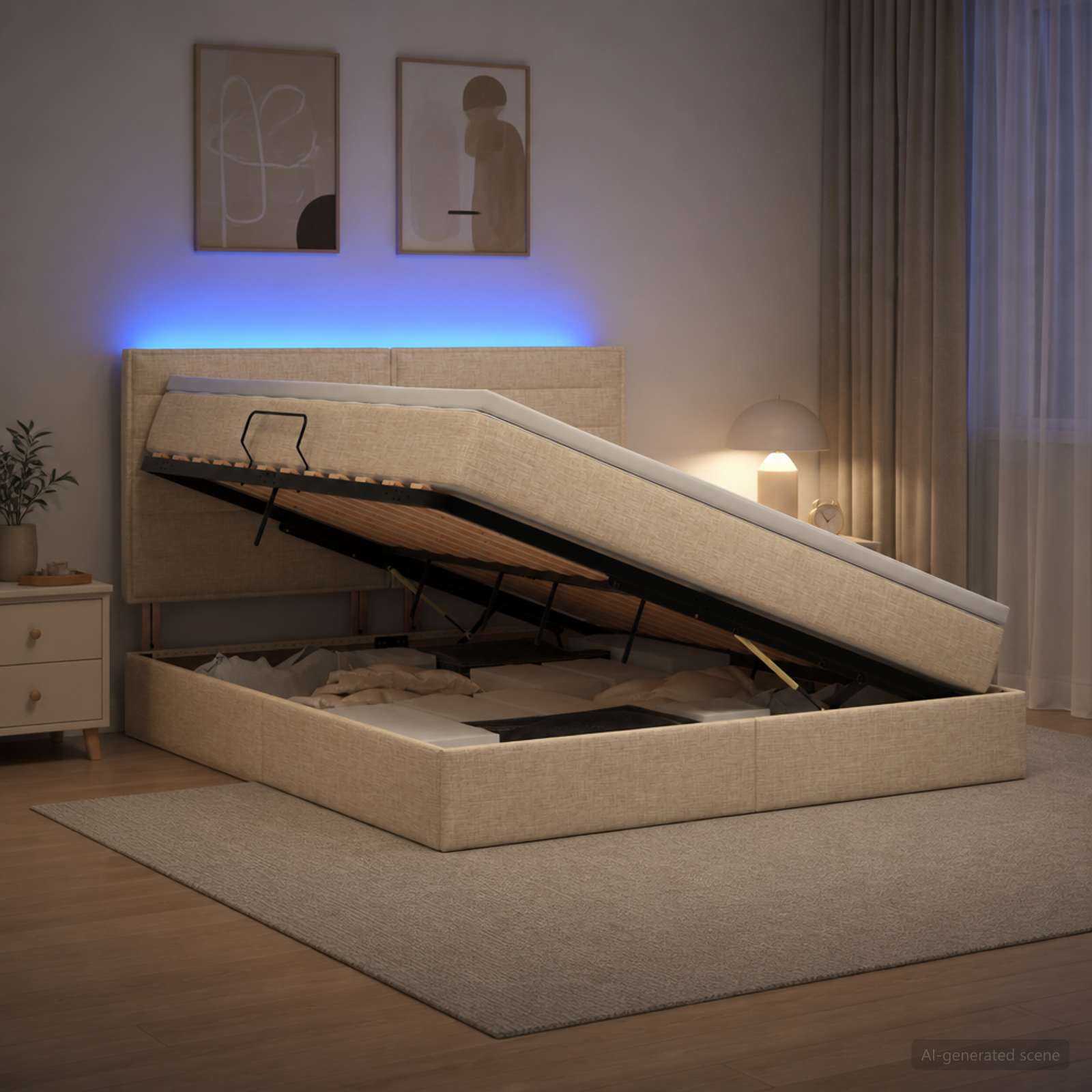 LED легло за съхранение с матрак Кремаво 140 x 190 cm Текстил
