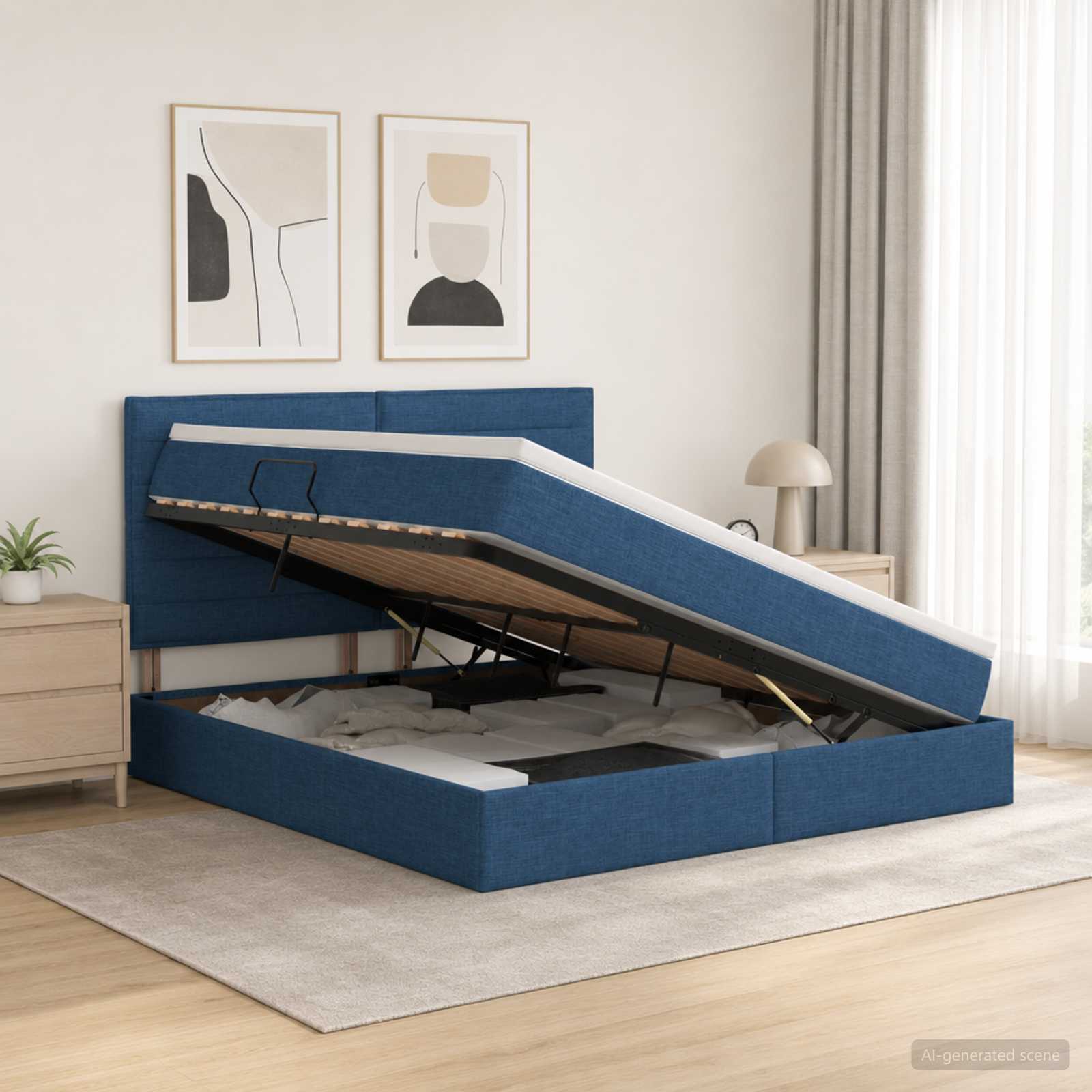 vidaXL LED Opslagbed met Matras Blauw 180 x 200 cm Stof