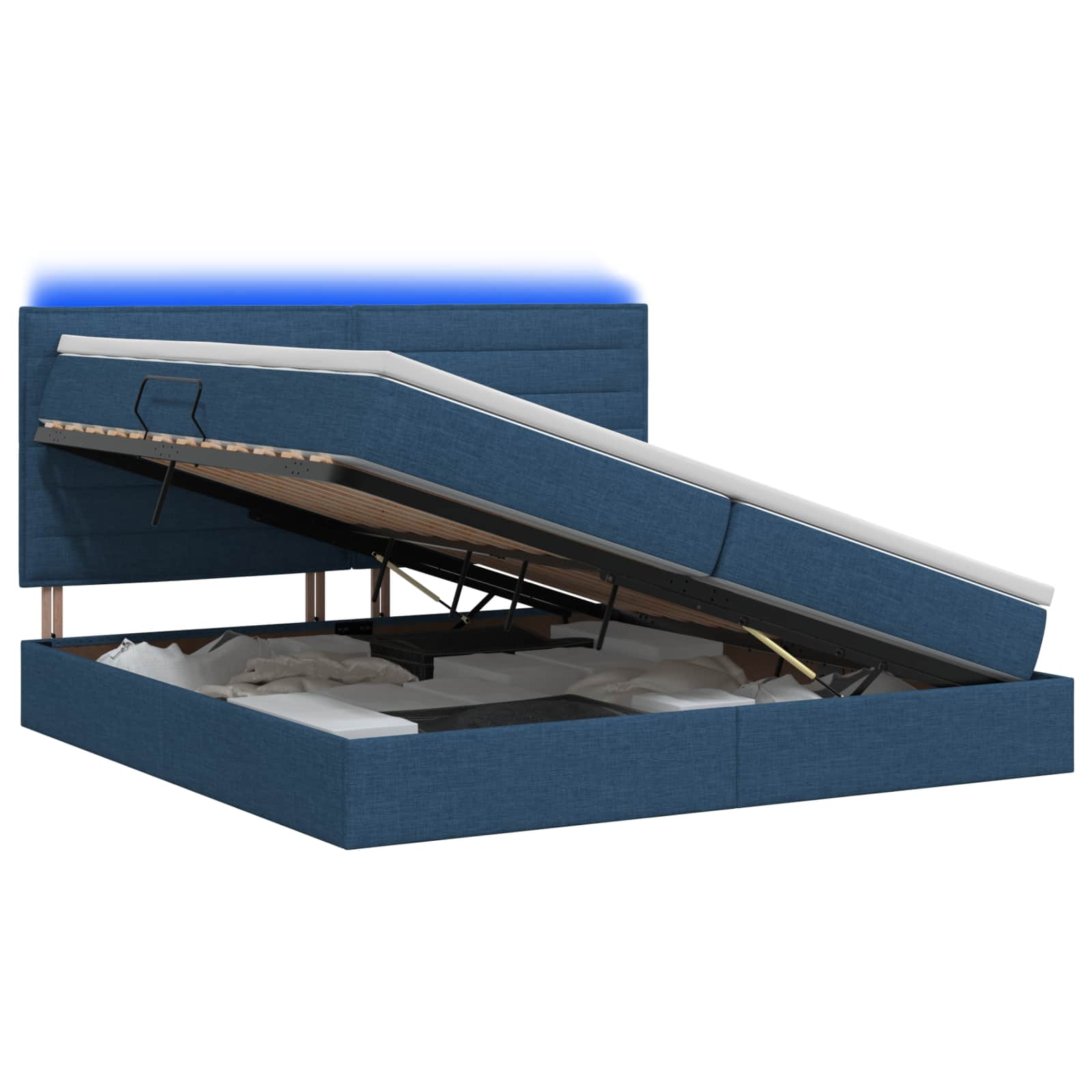 vidaXL LED Opslagbed met Matras Blauw 200 x 200 cm Stof, foto 3