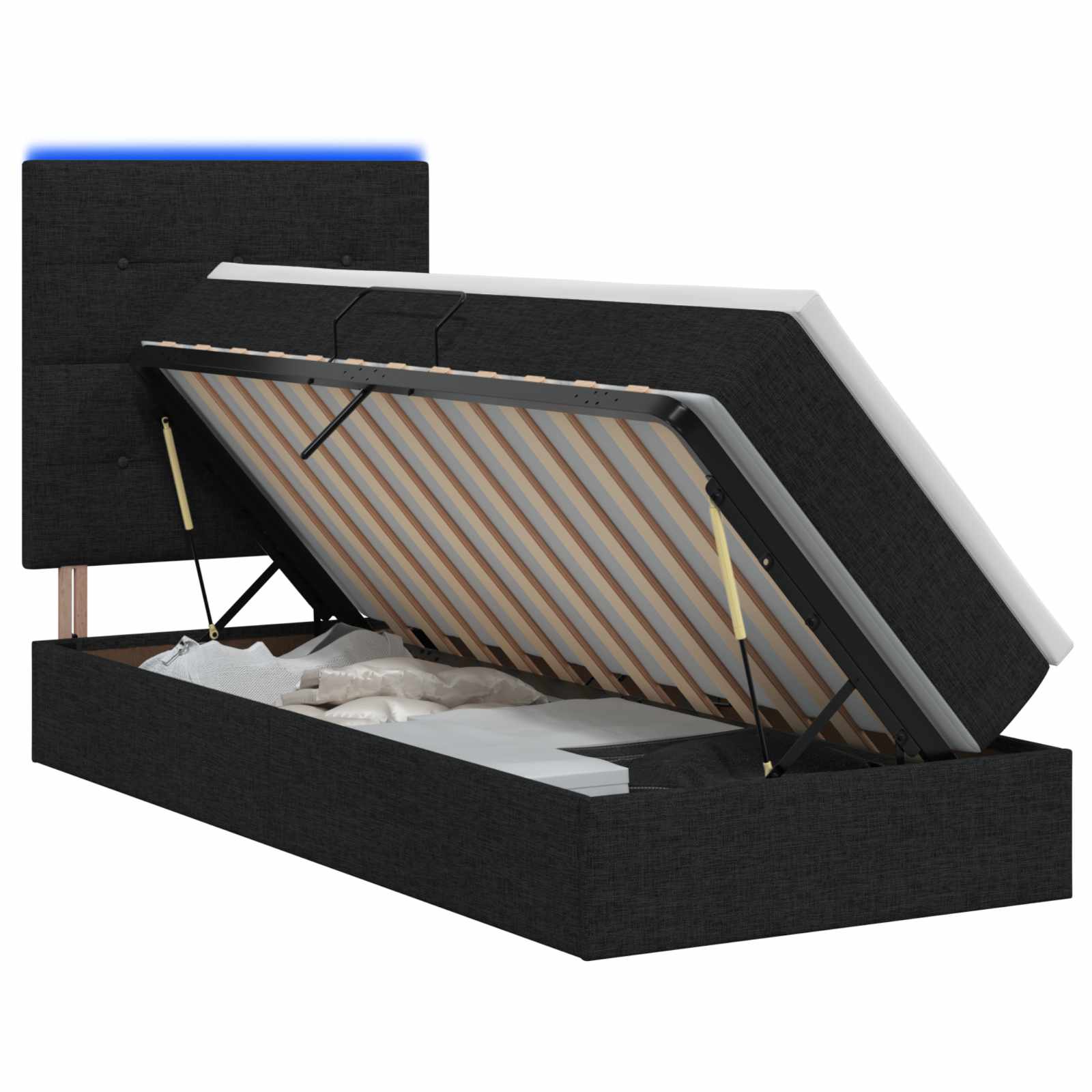 LED легло за съхранение с матрак Черно 90 x 190 cm Текстил — изображение 2