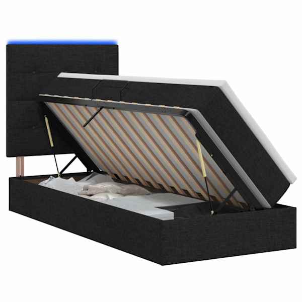 vidaXL LED-iga voodiraam koos madratsiga Must 90 x 190 cm kangas