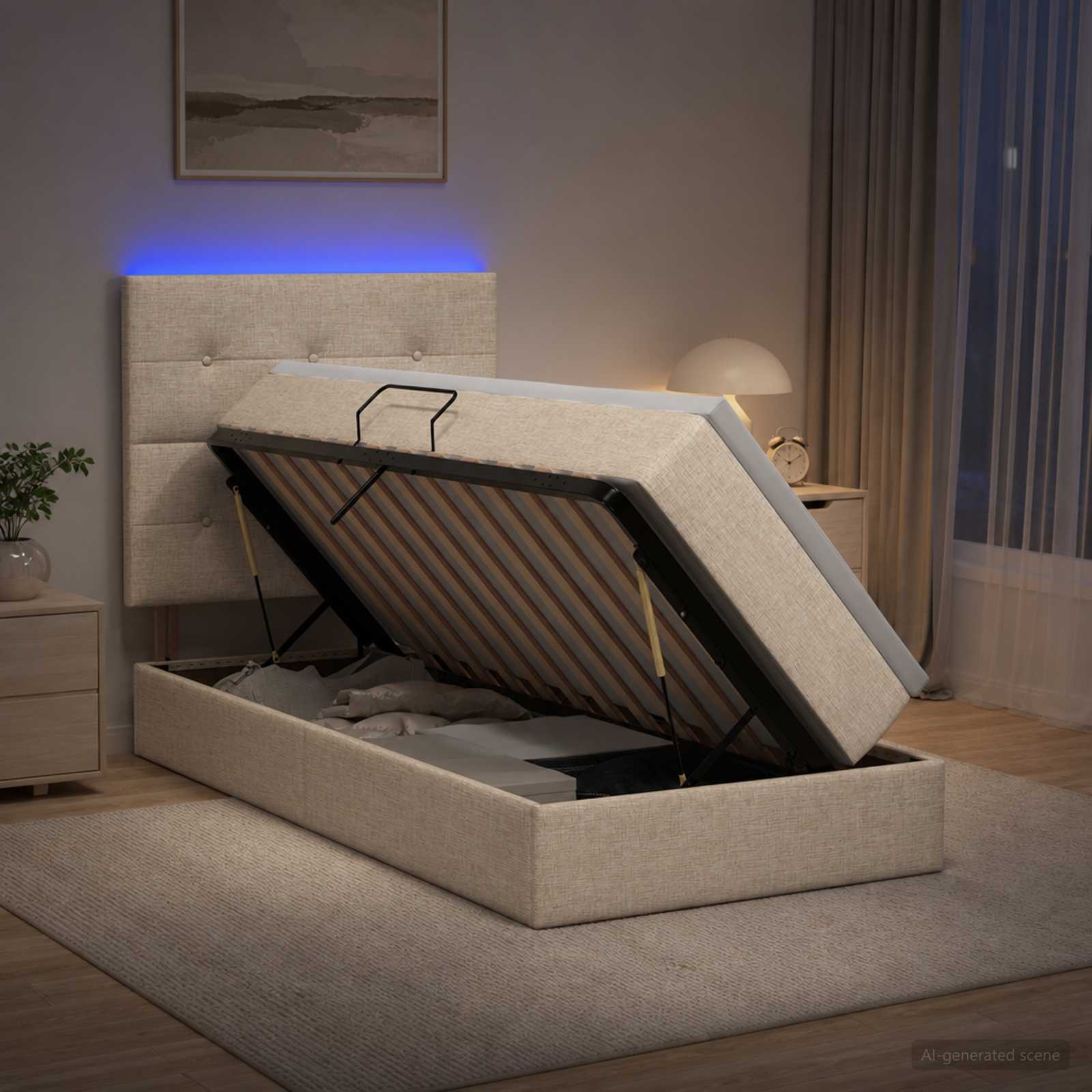 LED легло за съхранение с матрак Кремаво 90 x 190 cm Текстил