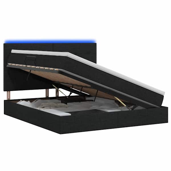 vidaXL LED-iga voodiraam koos madratsiga Must 140 x 190 cm kangas