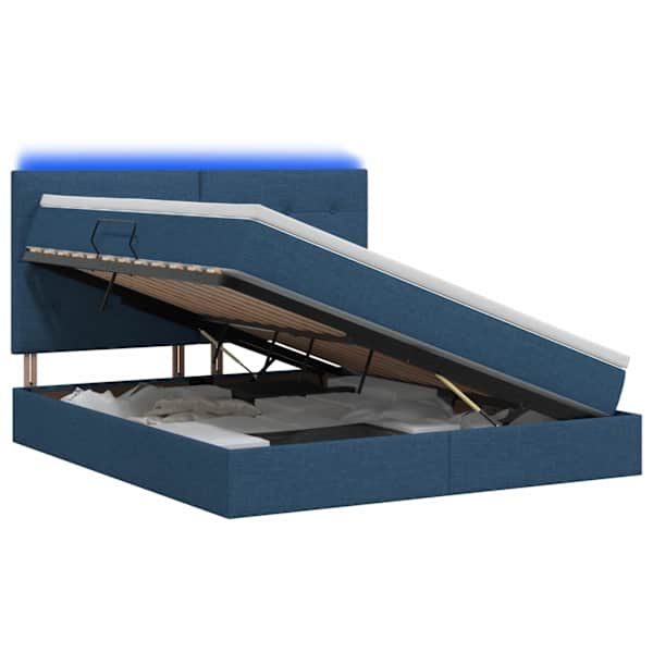 vidaXL LED-iga voodiraam koos madratsiga Sinine 140 x 200 cm kangas