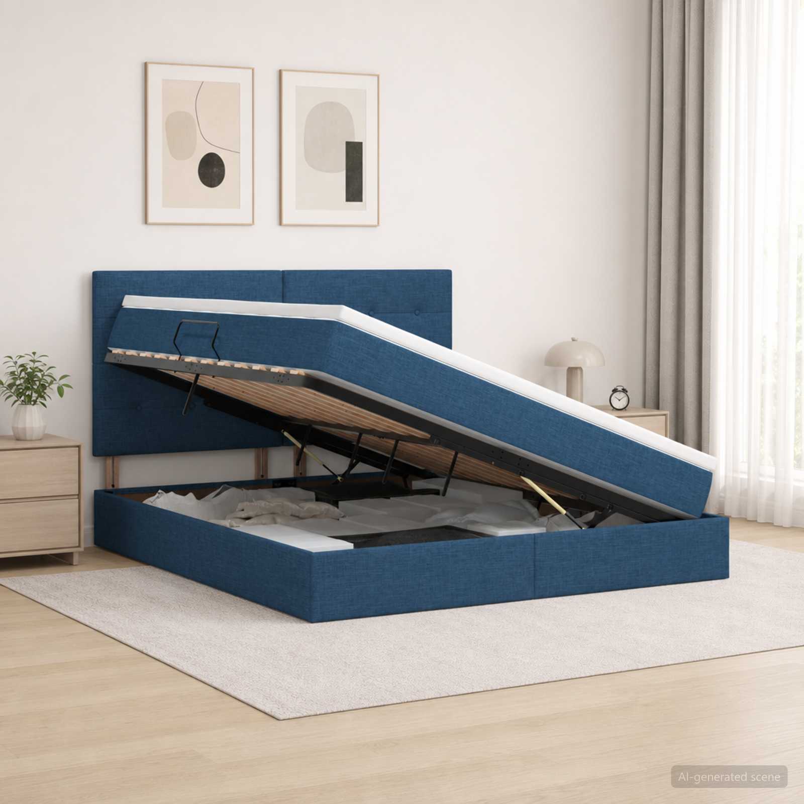 vidaXL Opslag bed met matras met hoofdeinde Blauw 160 x 200 cm Stof