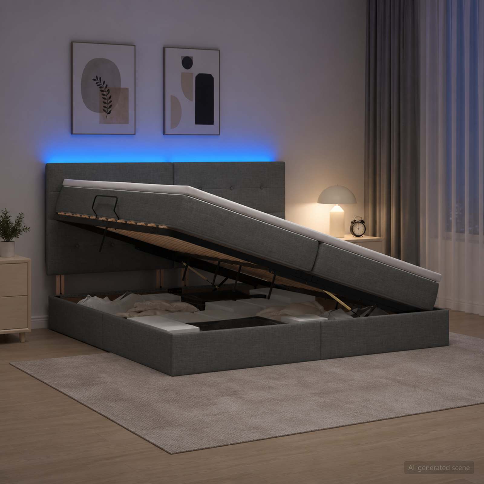 LED Postelja za Shranjevanje z Blazino Temno siva 200 x 200 cm