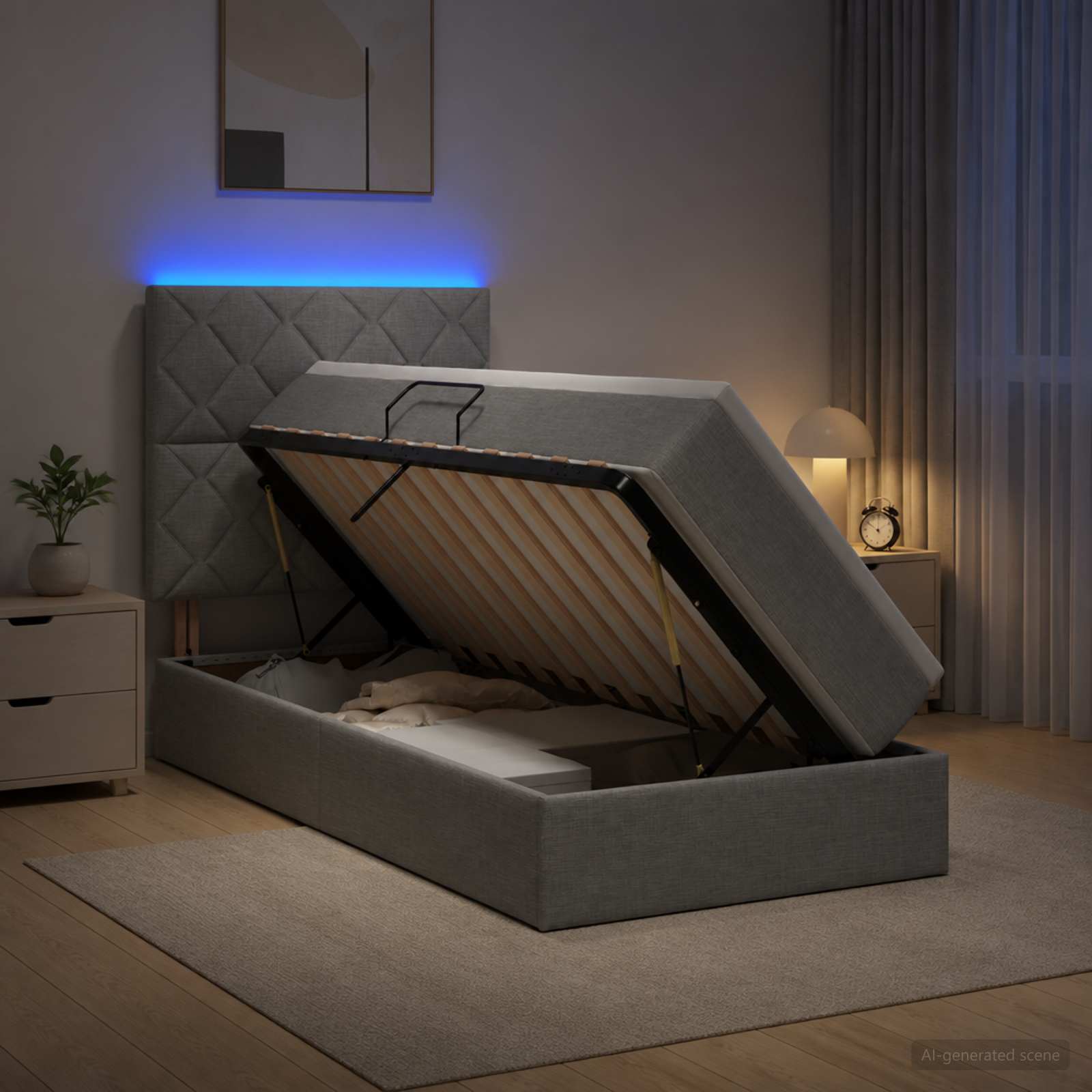 LED легло за съхранение с матрак Светлосиво 90 x 190 cm Текстил
