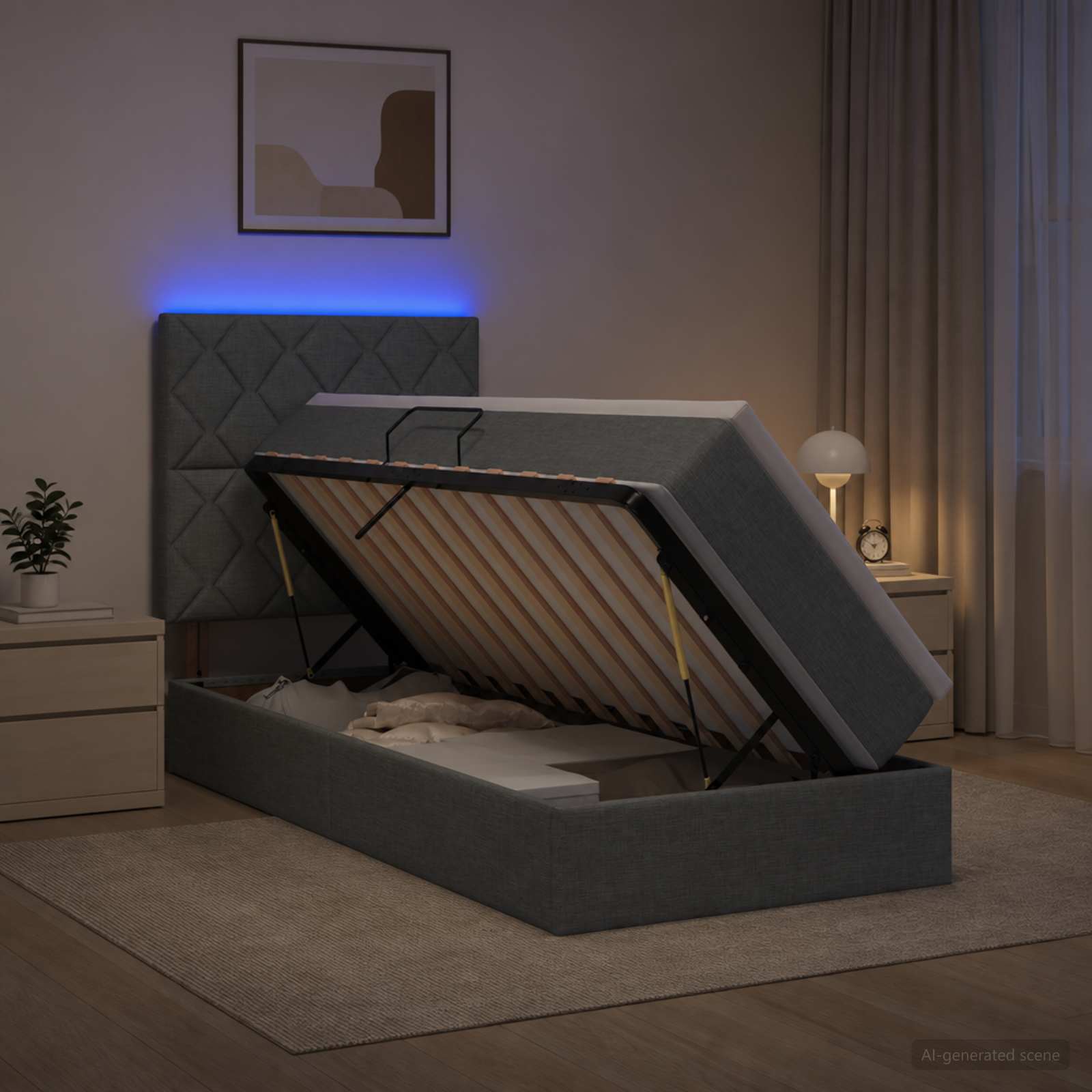 LED Postelja za Shranjevanje z Blazino Temno siva 90 x 200 cm
