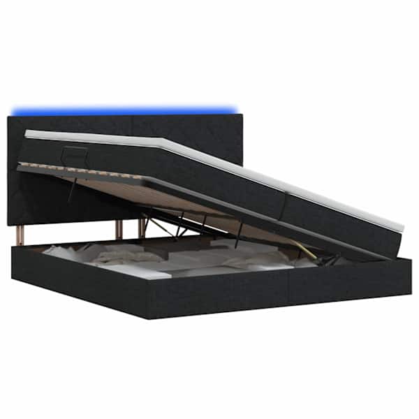 vidaXL LED-iga voodiraam koos madratsiga Must 200 x 200 cm kangas