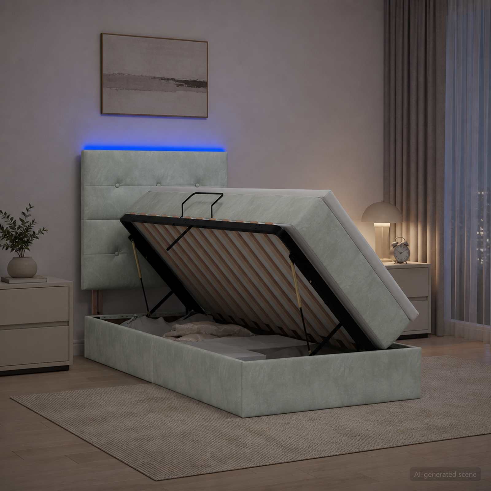 LED легло за съхранение с матрак Светлосиво 90 x 190 cm Кадифе