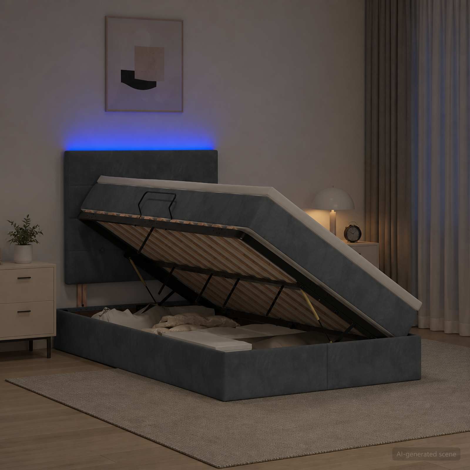 vidaXL LED opbevarings seng med madras Mørkegrå 120 x 200 cm Fløjl