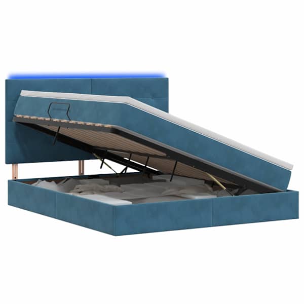 vidaXL LED-iga voodiraam koos madratsiga Tumesinine 180 x 200 cm Samet