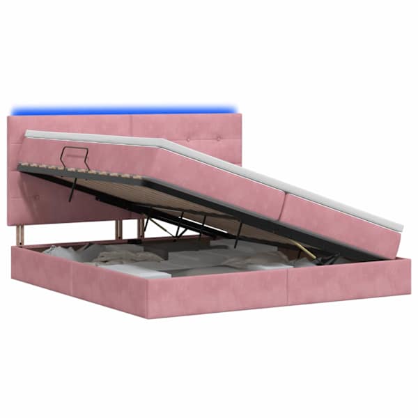 vidaXL LED-iga voodiraam koos madratsiga Roosa 200 x 200 cm Samet