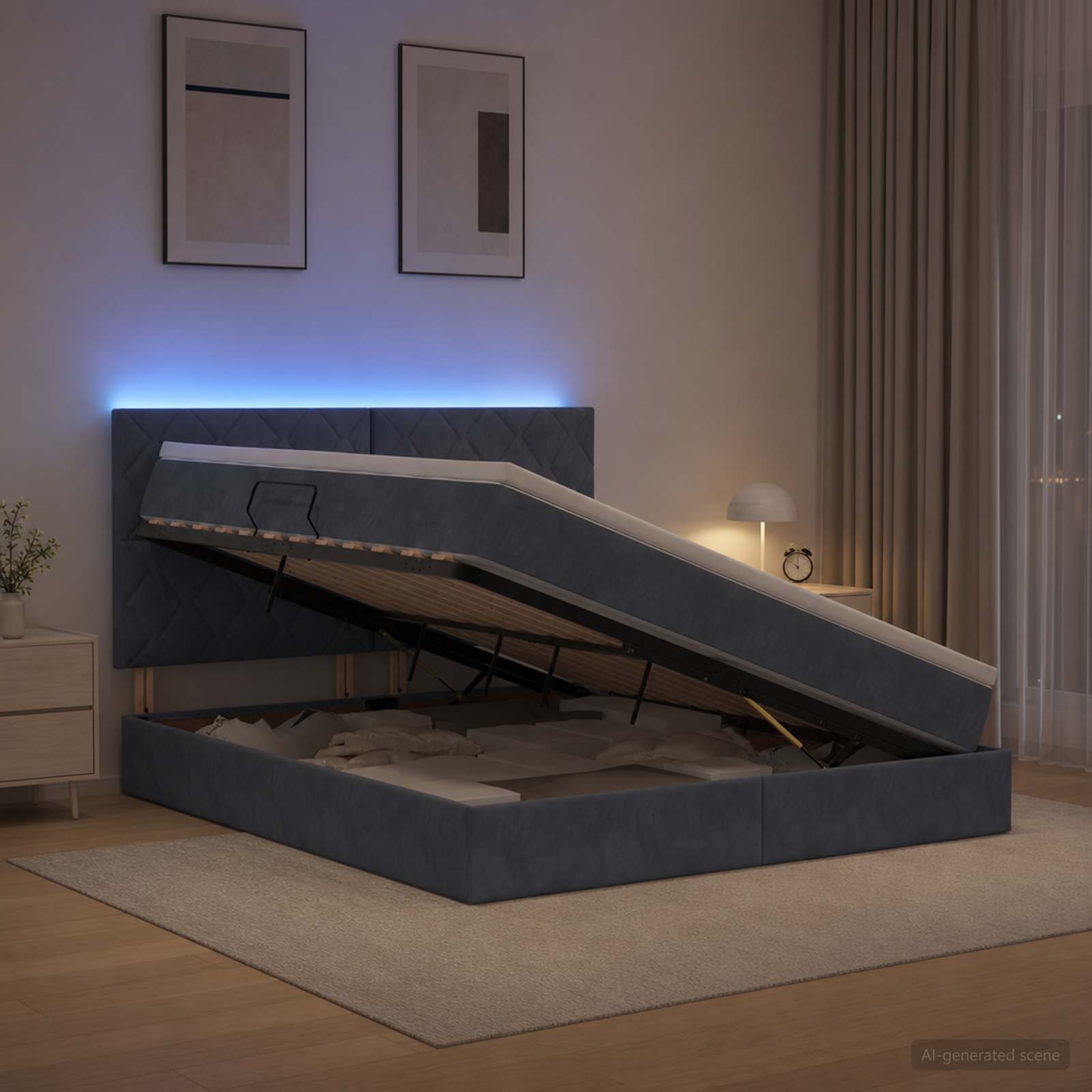LED Postelja za Shranjevanje z Blazino Temno siva 140 x 190 cm