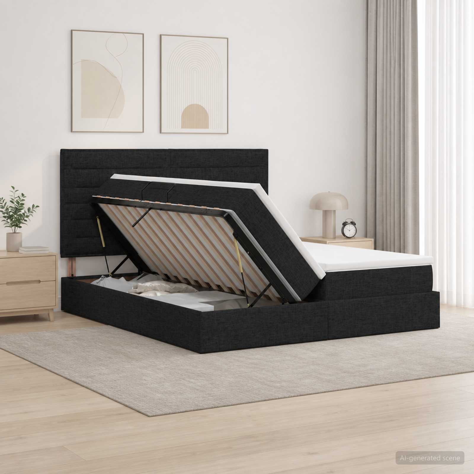 LED Opslagbed met Matras Zwart 180 x 200 cm Stof – afbeelding 1