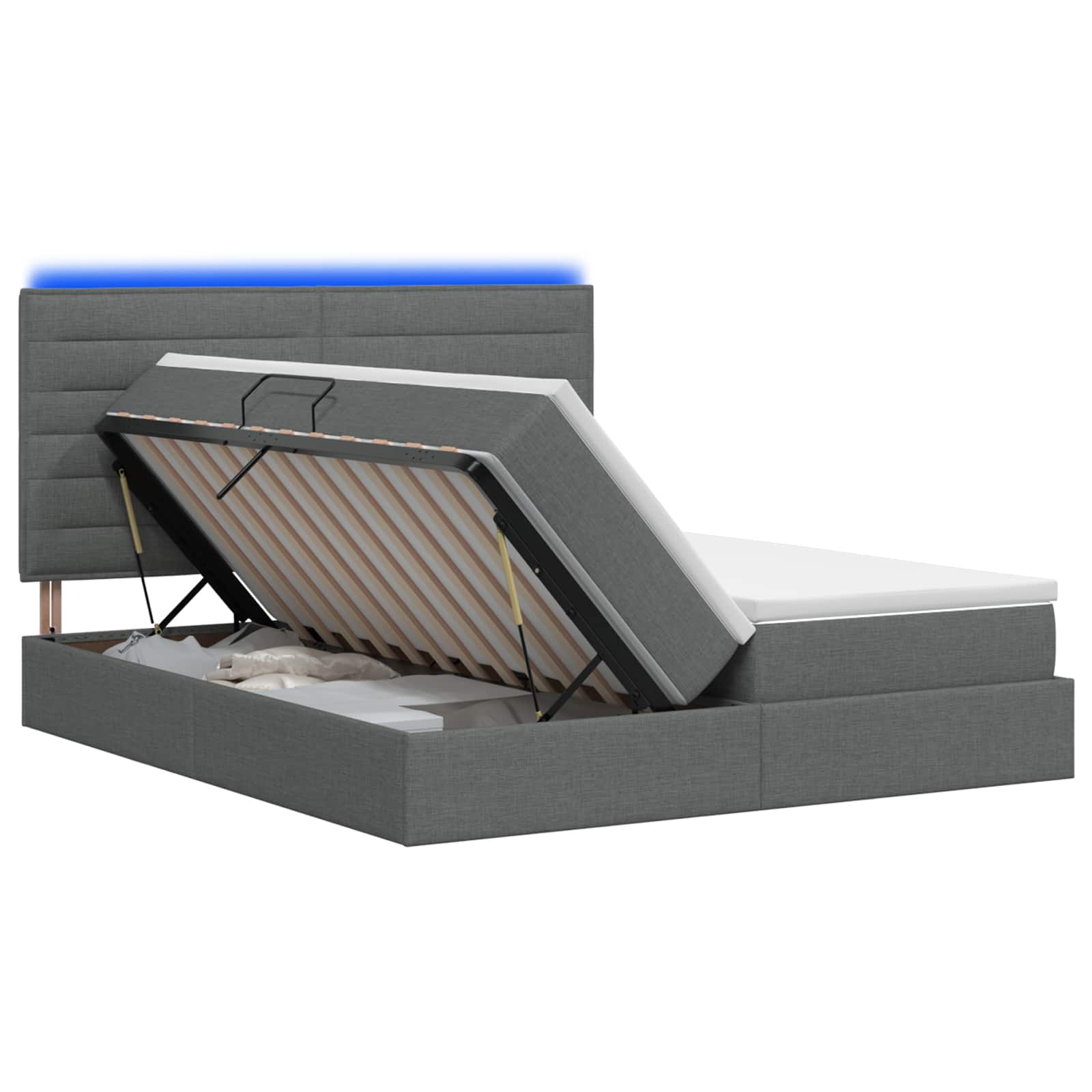 LED Opslagbed met Matras Donkergrijs 200 x 200 cm Stof – afbeelding 1