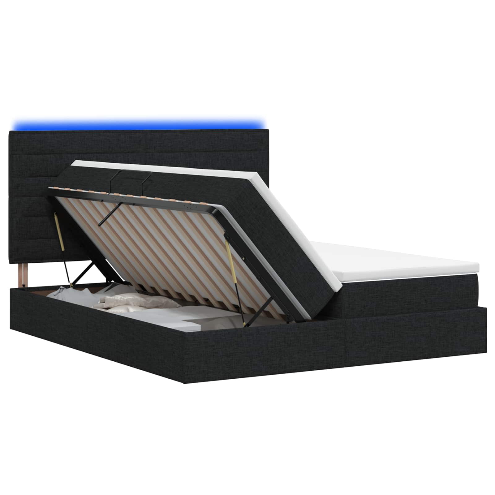 vidaXL LED Opslagbed met Matras Zwart 200 x 200 cm Stof, foto 3