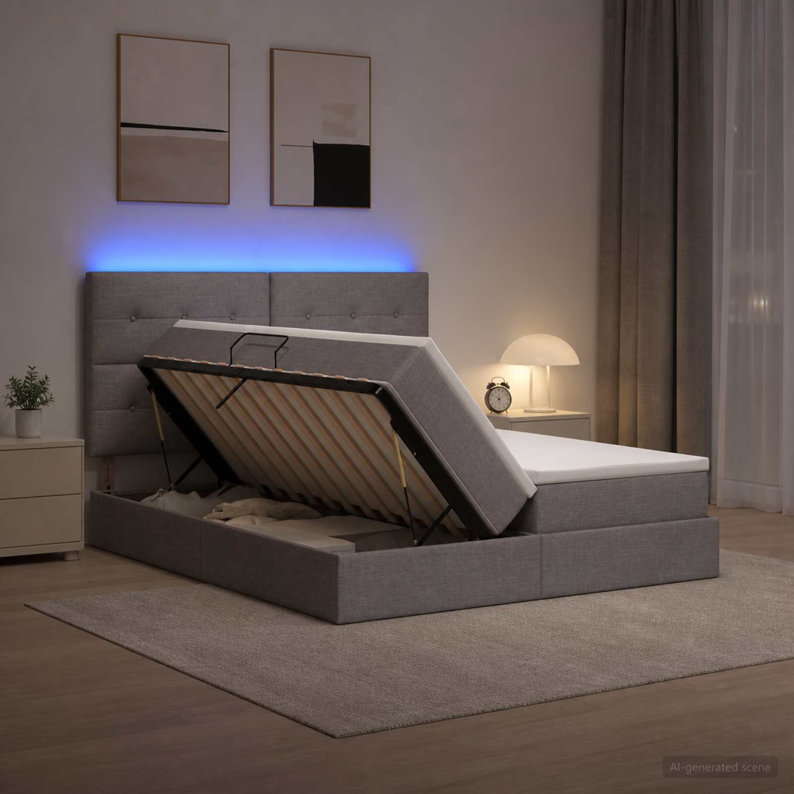 LED легло за съхранение с матрак Таупе 180 x 200 cm Текстил