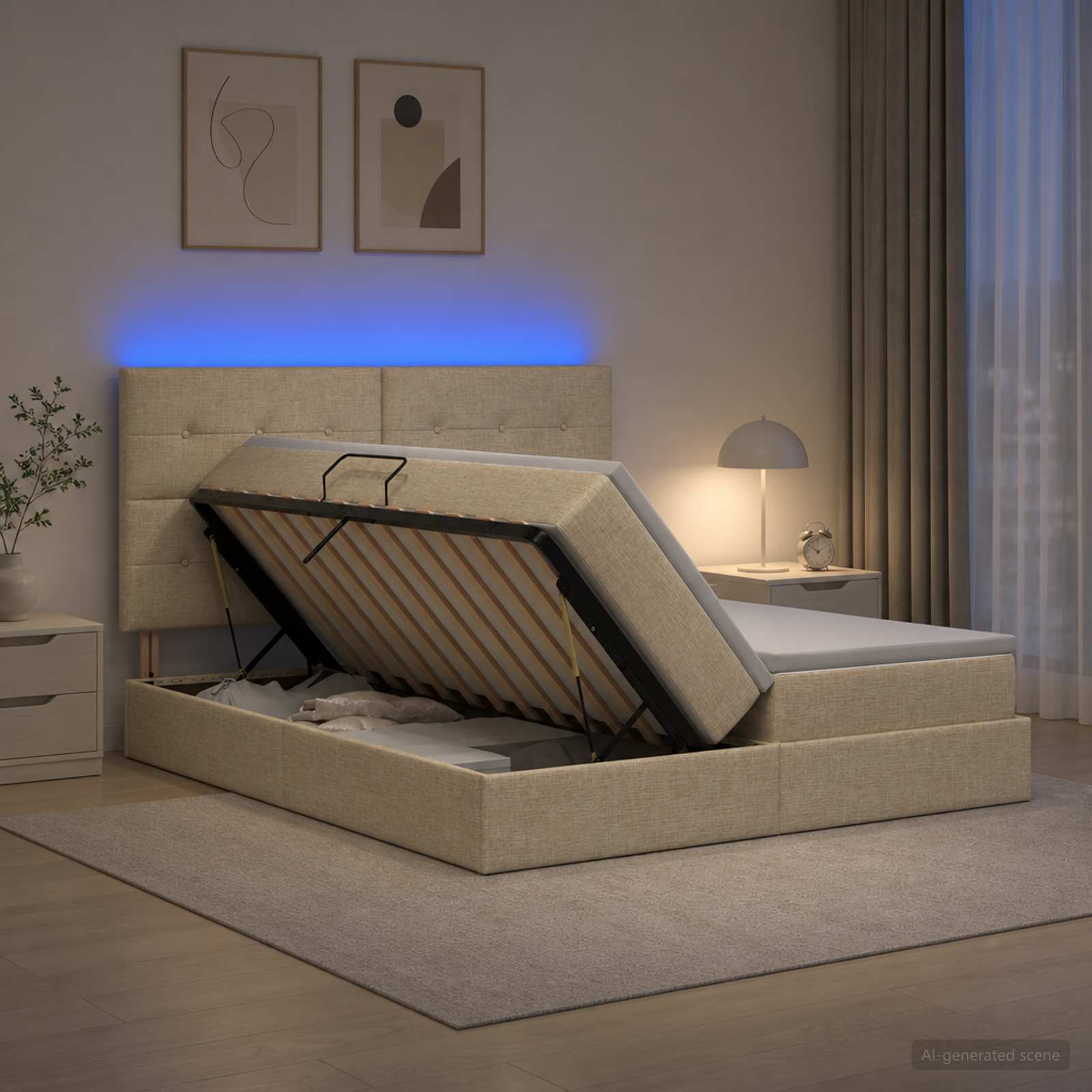 LED легло за съхранение с матрак Кремаво 200 x 200 cm Текстил