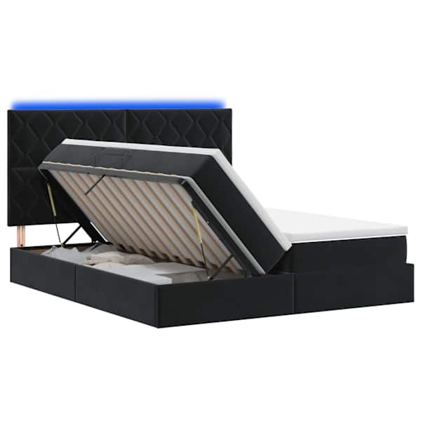 vidaXL LED-iga voodiraam koos madratsiga Must 200 x 200 cm Samet