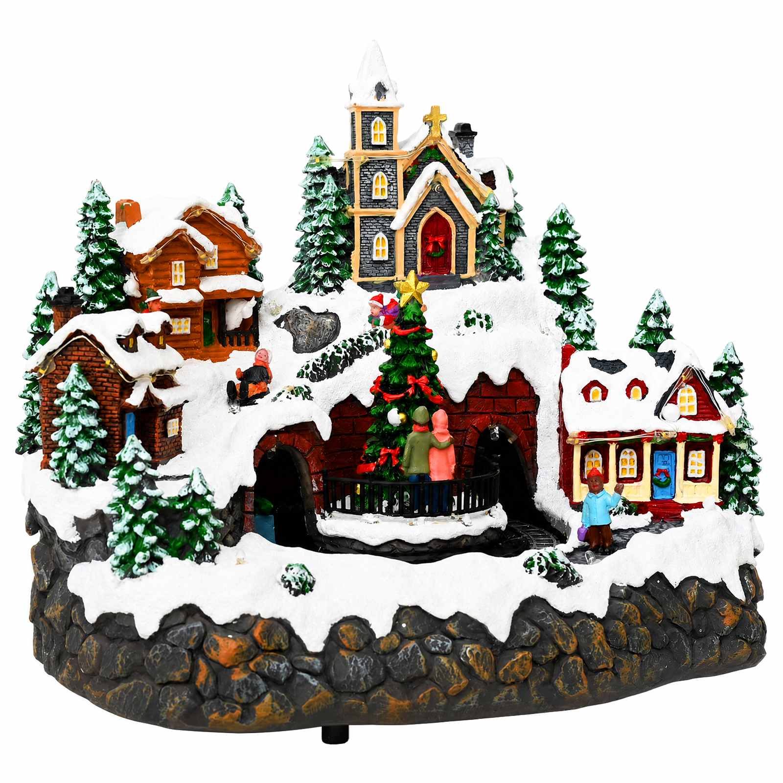 Božična vas z vlakom SALO 25,5 x 20 x 23 cm Smola večbarvno