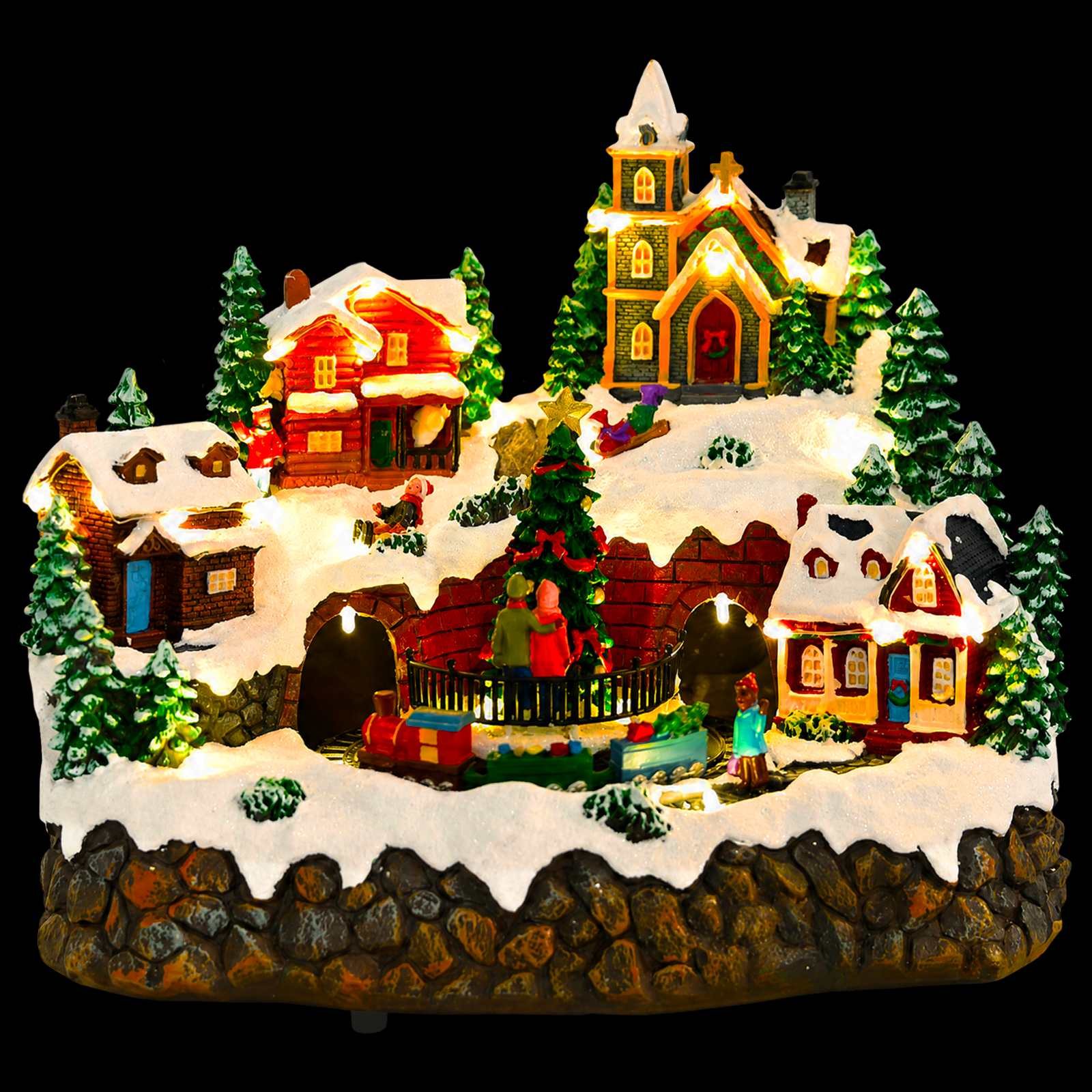 Božična vas z vlakom SALO 25,5 x 20 x 23 cm Smola večbarvno