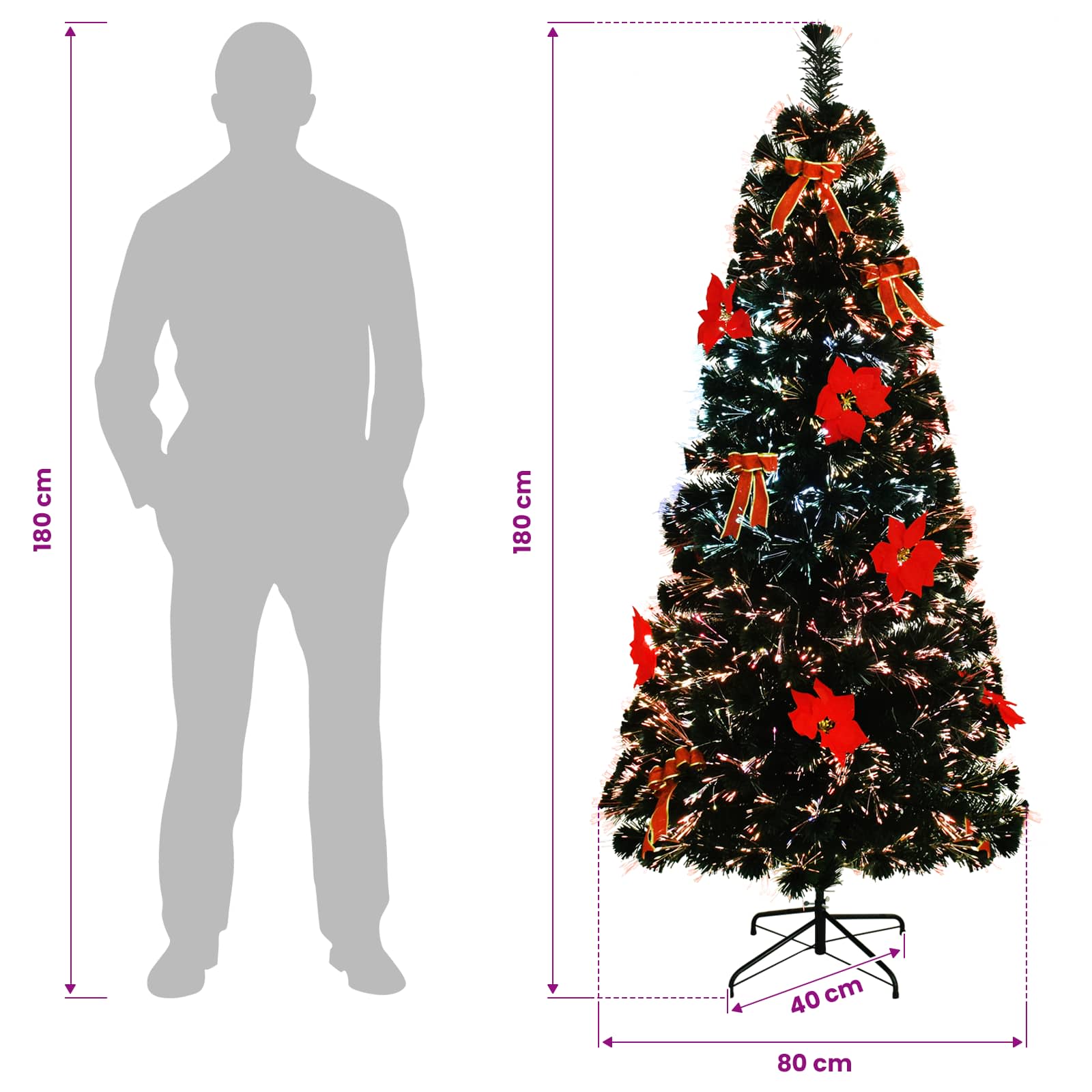 Božično drevo s svetlobnimi vlakni 180 cm 24 LED Večbarvno PVC