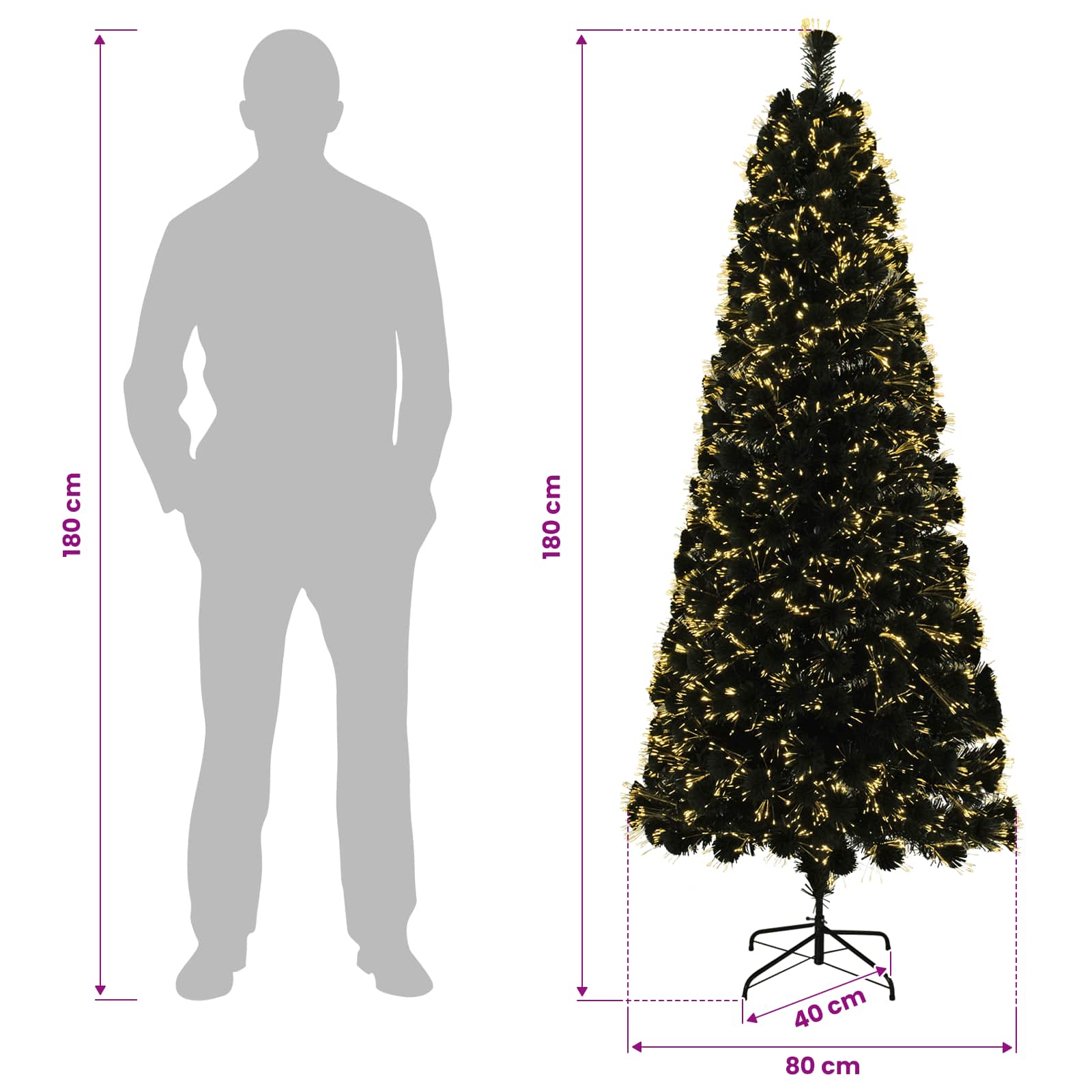 Fiber Optic Christmas Tree 24 LEDs Warm size guide