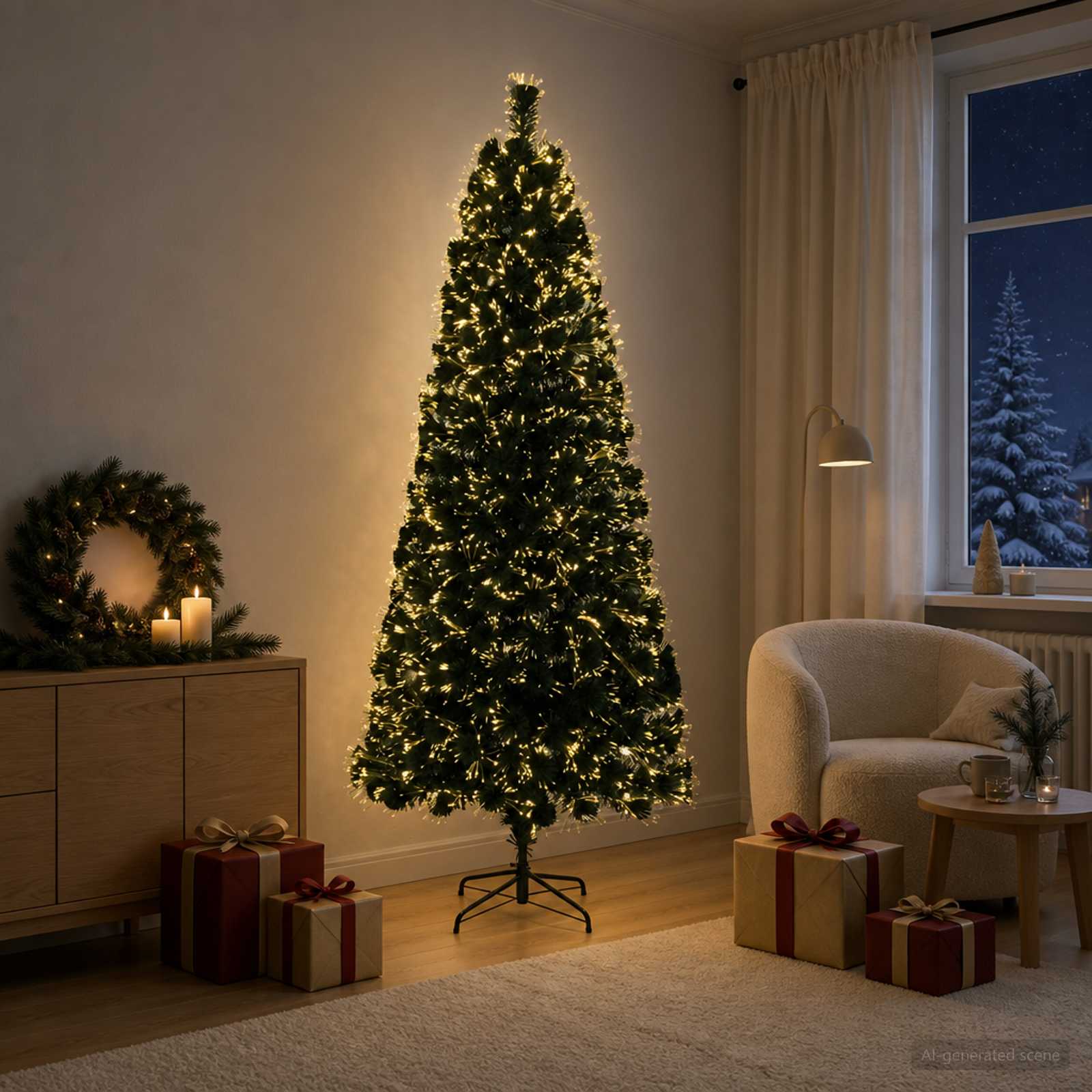 Novoletna jelka z optičnimi vlakni 210 cm 24 LED Toplo bela PVC