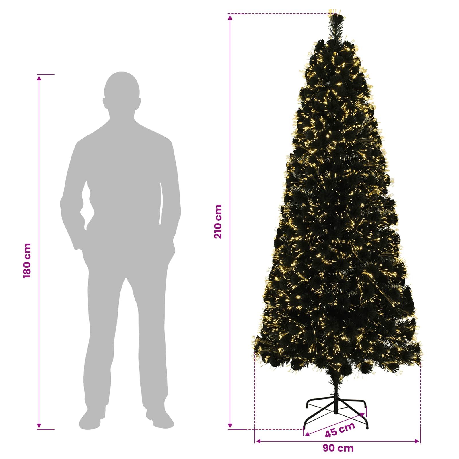 Novoletna jelka z optičnimi vlakni 210 cm 24 LED Toplo bela PVC