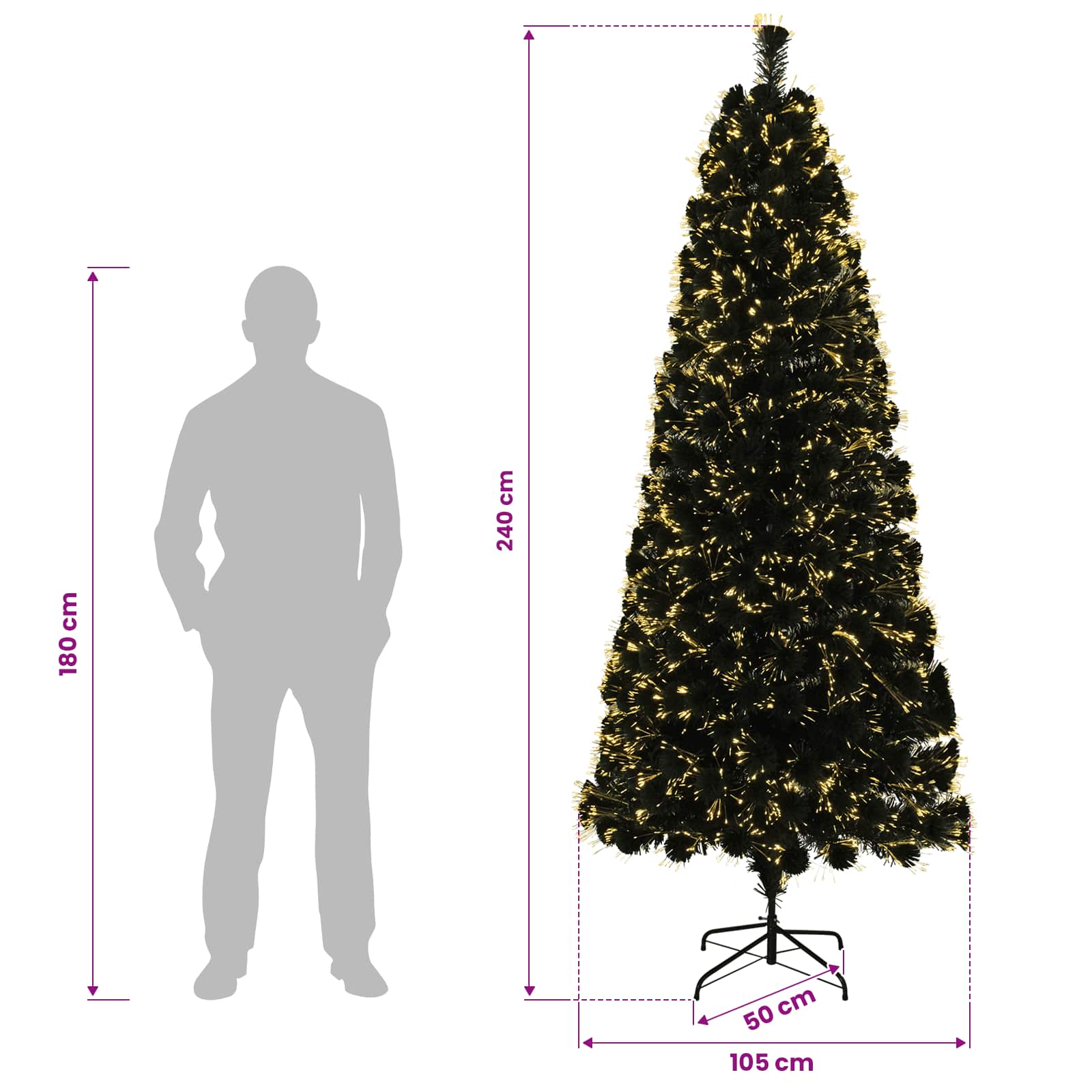 Fiber Optic Christmas Tree 36 LEDs Warm size guide