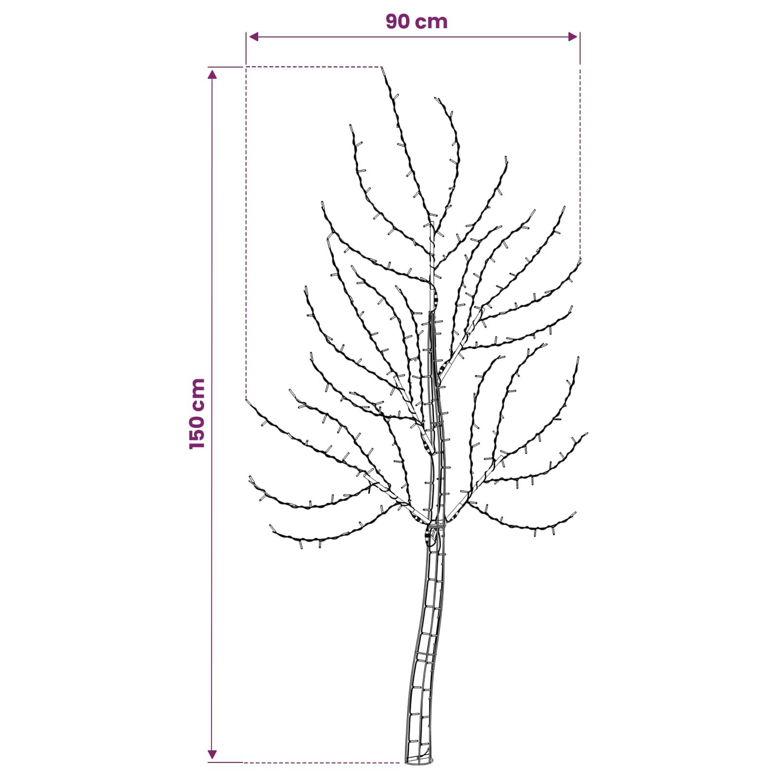 LED Wall Christmas Tree 140 LEDs Warm size guide