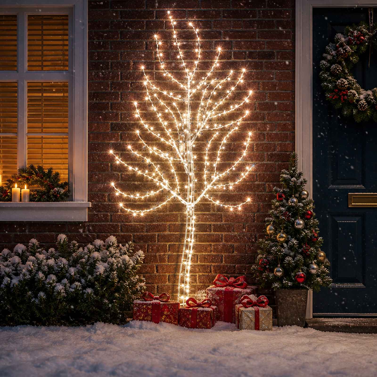 vidaXL LED-juletræ til væg 180 cm 200 LED'er Kold hvid Stål Sort