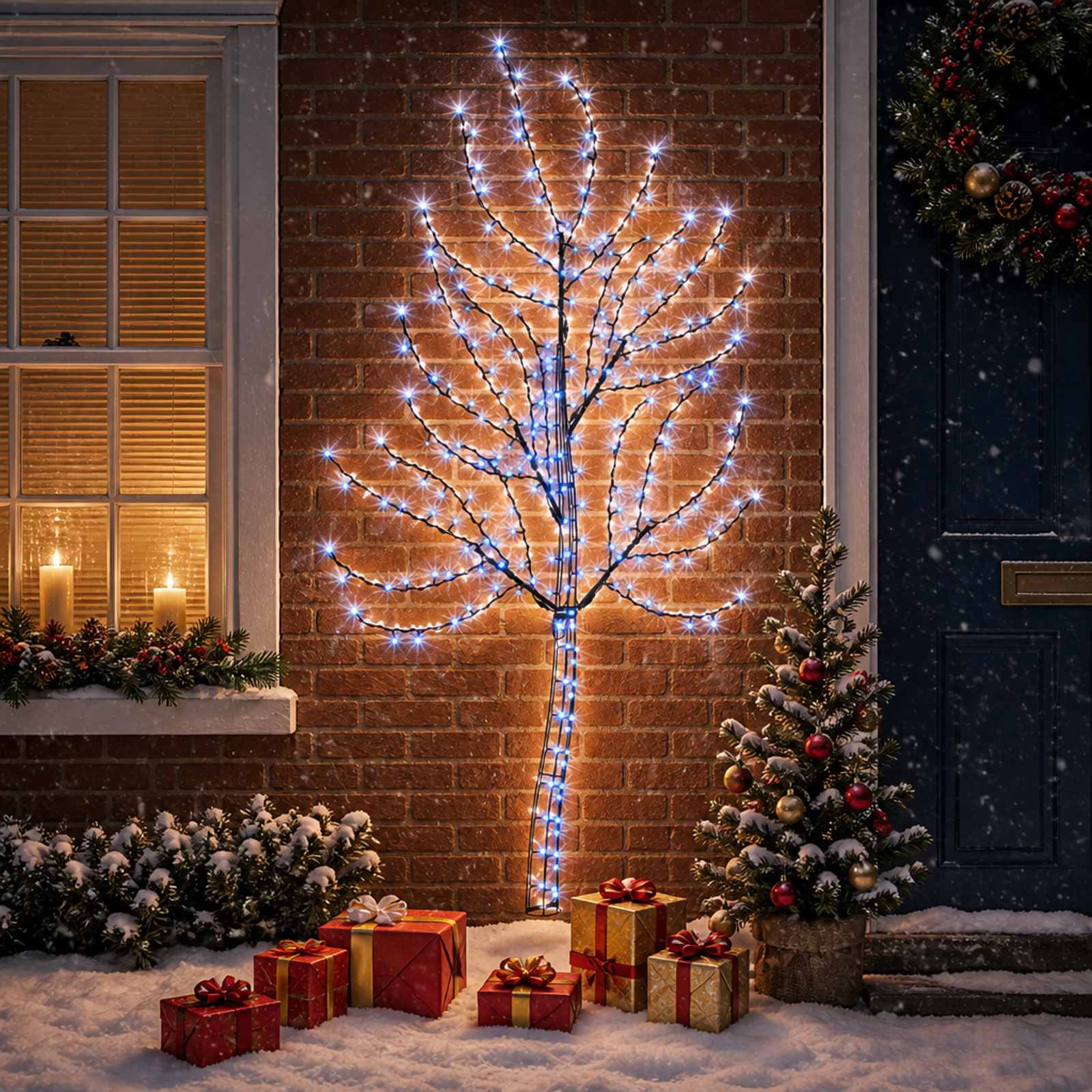 vidaXL LED-juletræ til væg 180 cm 200 LED'er Blå Stål Sort