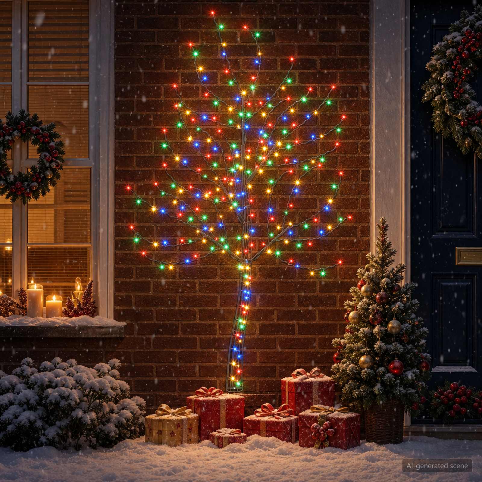 vidaXL LED-juletræ til væg 180 cm 200 LED'er Flerfarvet Stål Sort