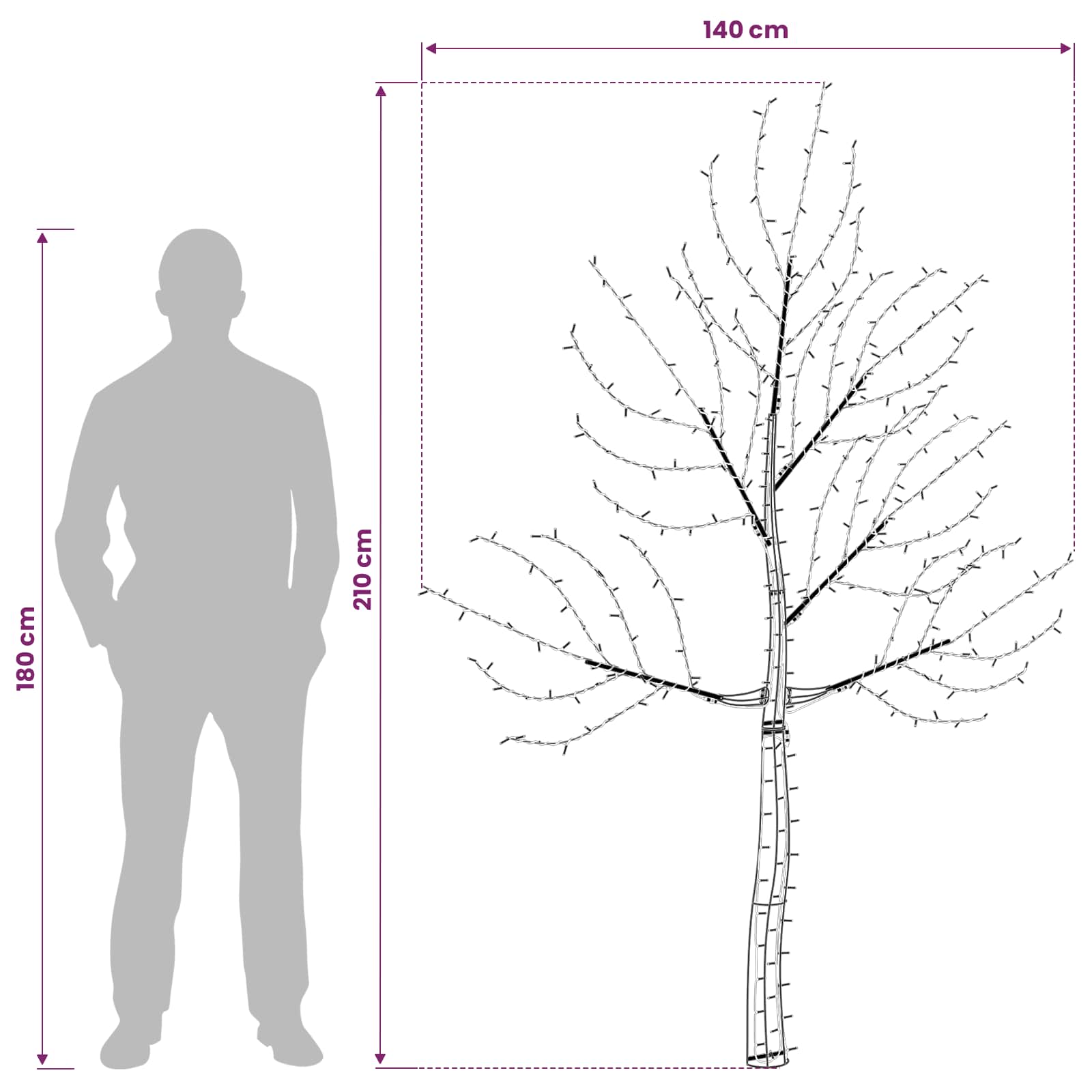 LED Wall Christmas Tree 312 LEDs size guide