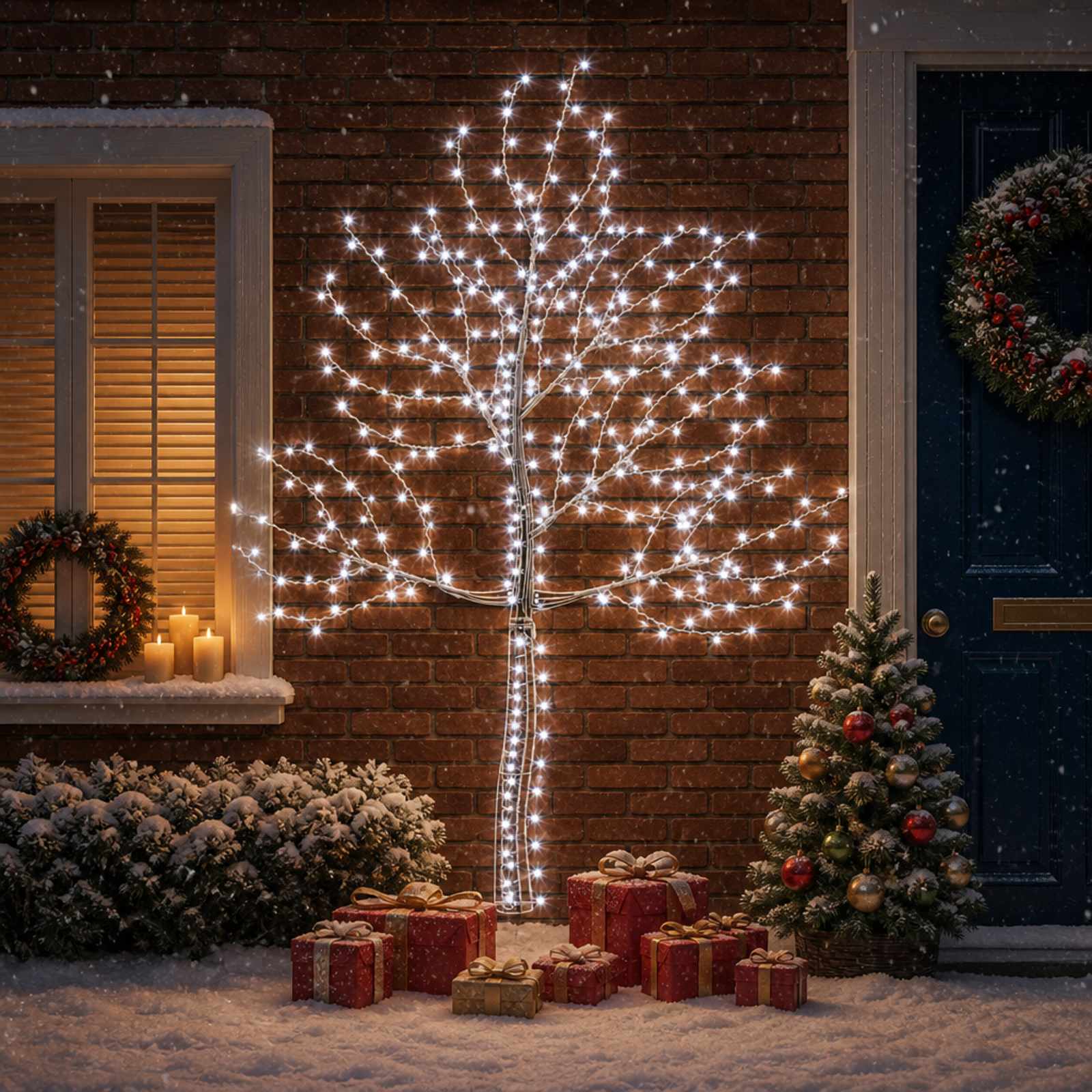 vidaXL LED-juletræ til væg 210 cm 312 LED'er Kold hvid Stål Sort
