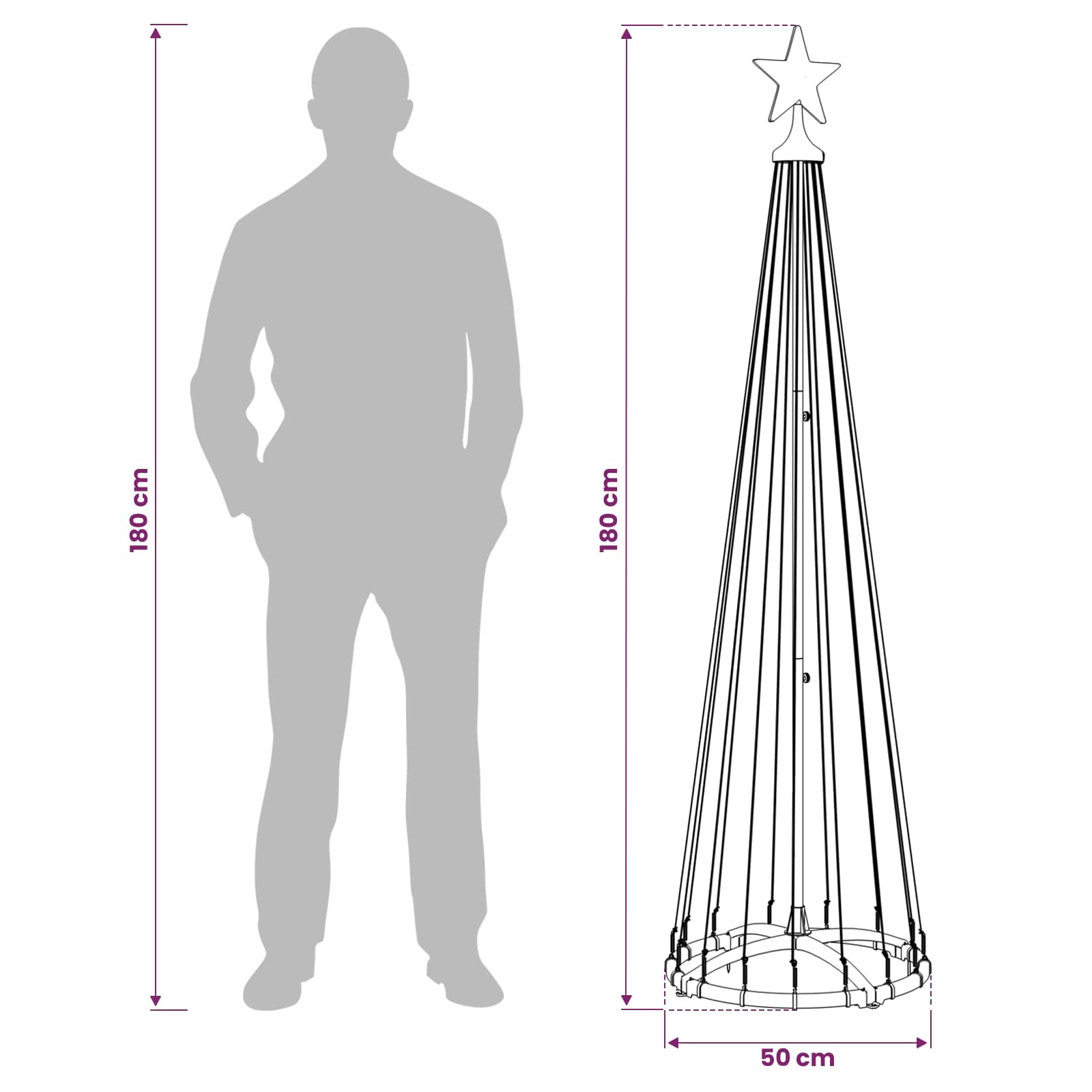 LED stožčasto božično drevesce 180 cm 250 LED Modra Jeklo Bela