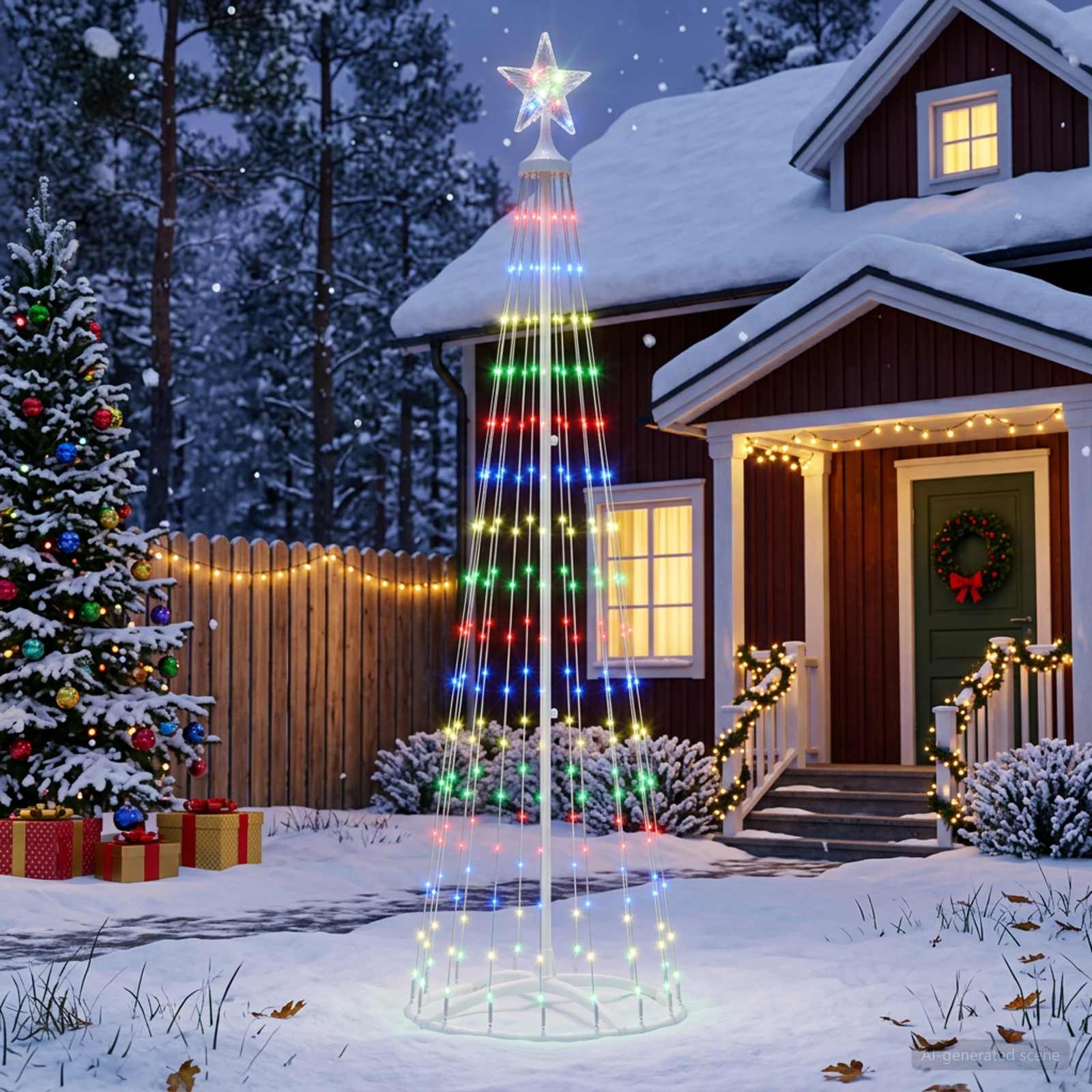 LED stožčasto božično drevesce 180 cm 250 LED Večbarvno Jeklo