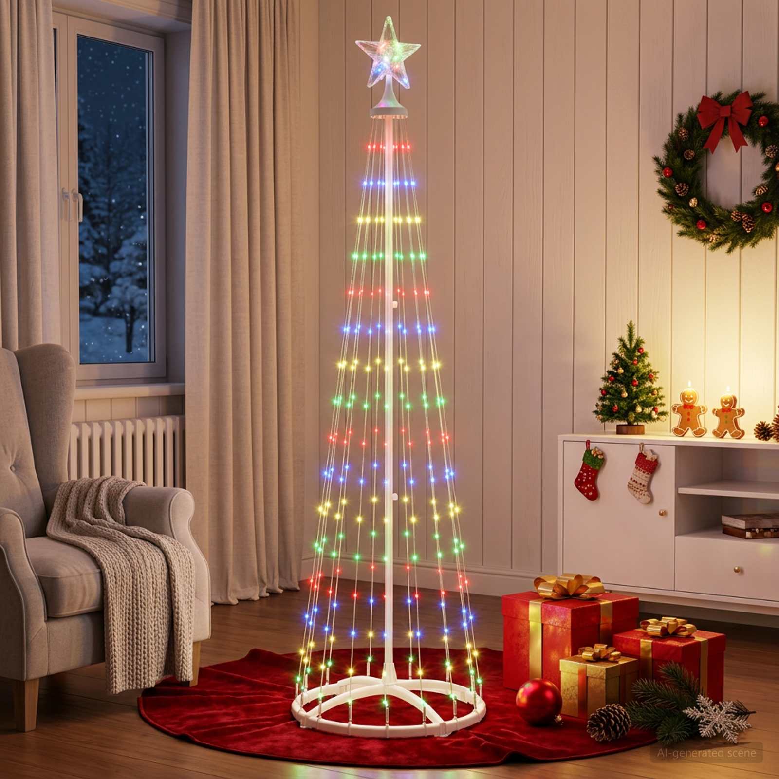 LED stožčasto božično drevesce 180 cm 250 LED Večbarvno Jeklo