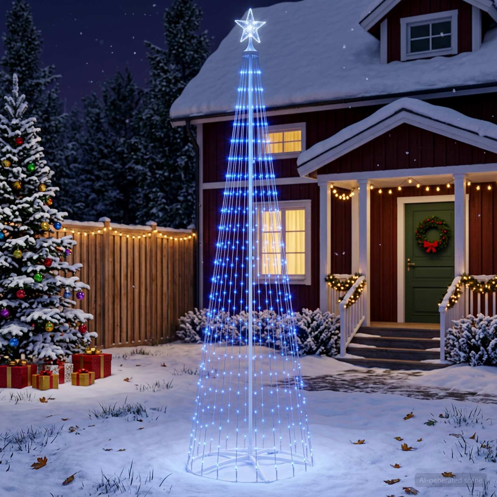 LED stožčasto božično drevesce 250 cm 470 LED Modra Jeklo Bela