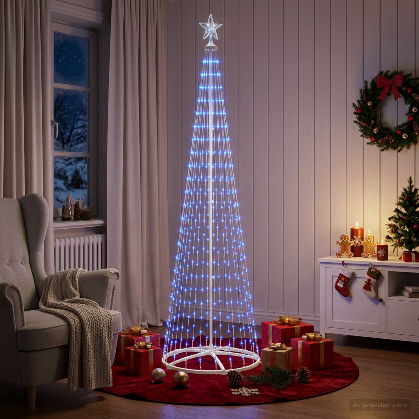 LED stožčasto božično drevesce 250 cm 470 LED Modra Jeklo Bela