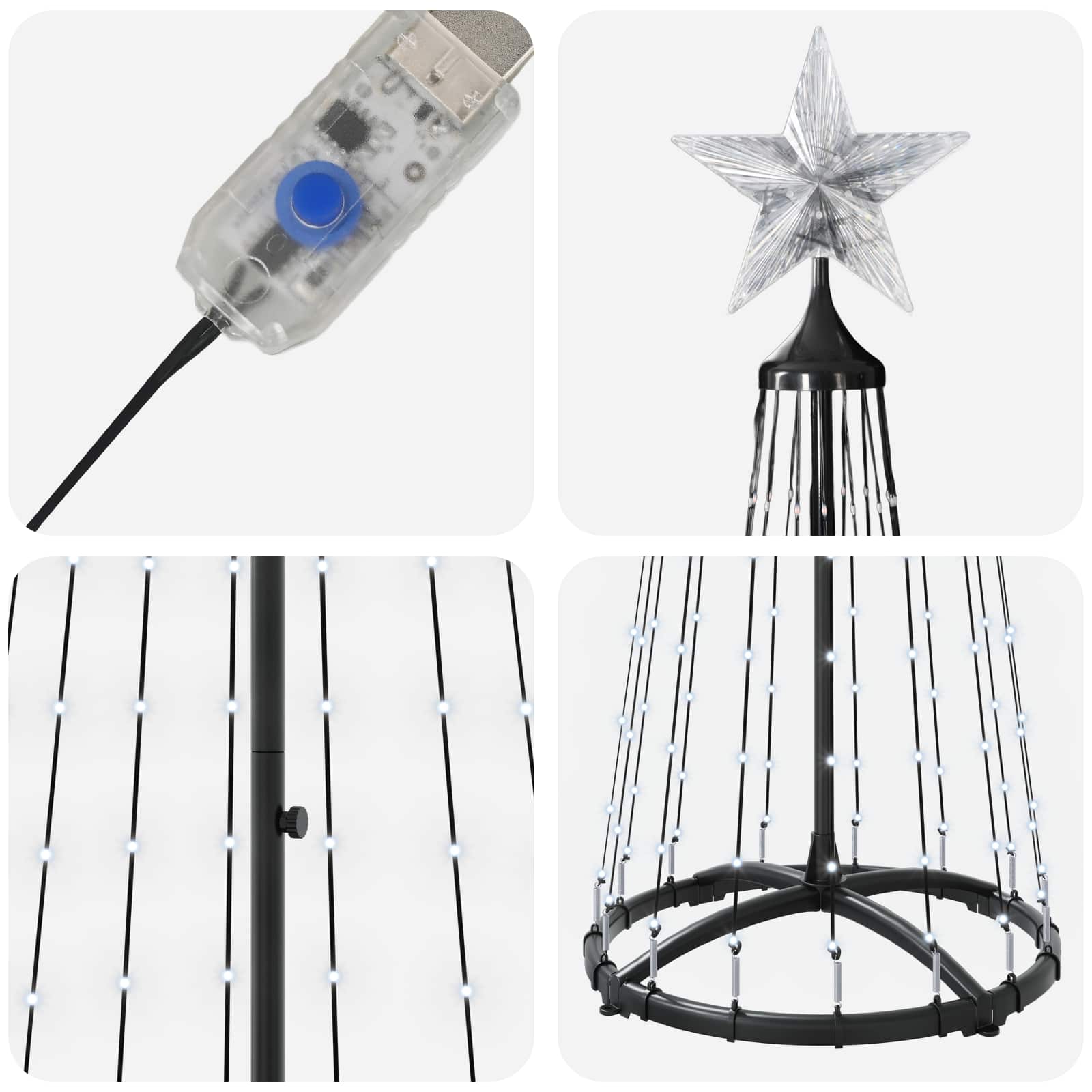 LED stožčasto božično drevesce 180 cm 250 LED Hladno bela Jeklo