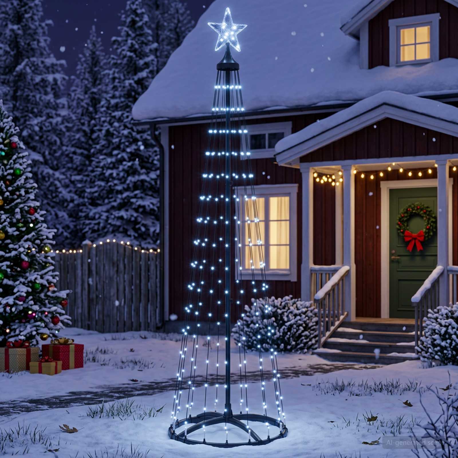 LED stožčasto božično drevesce 180 cm 250 LED Hladno bela Jeklo
