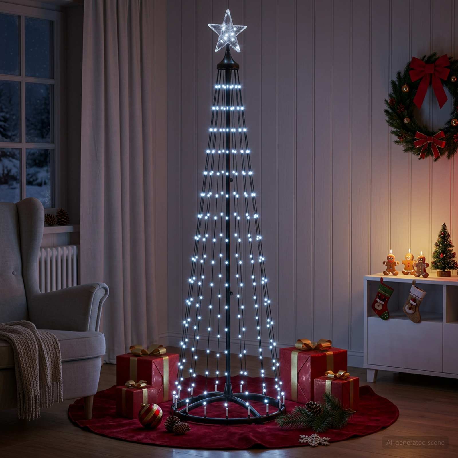LED stožčasto božično drevesce 180 cm 250 LED Hladno bela Jeklo
