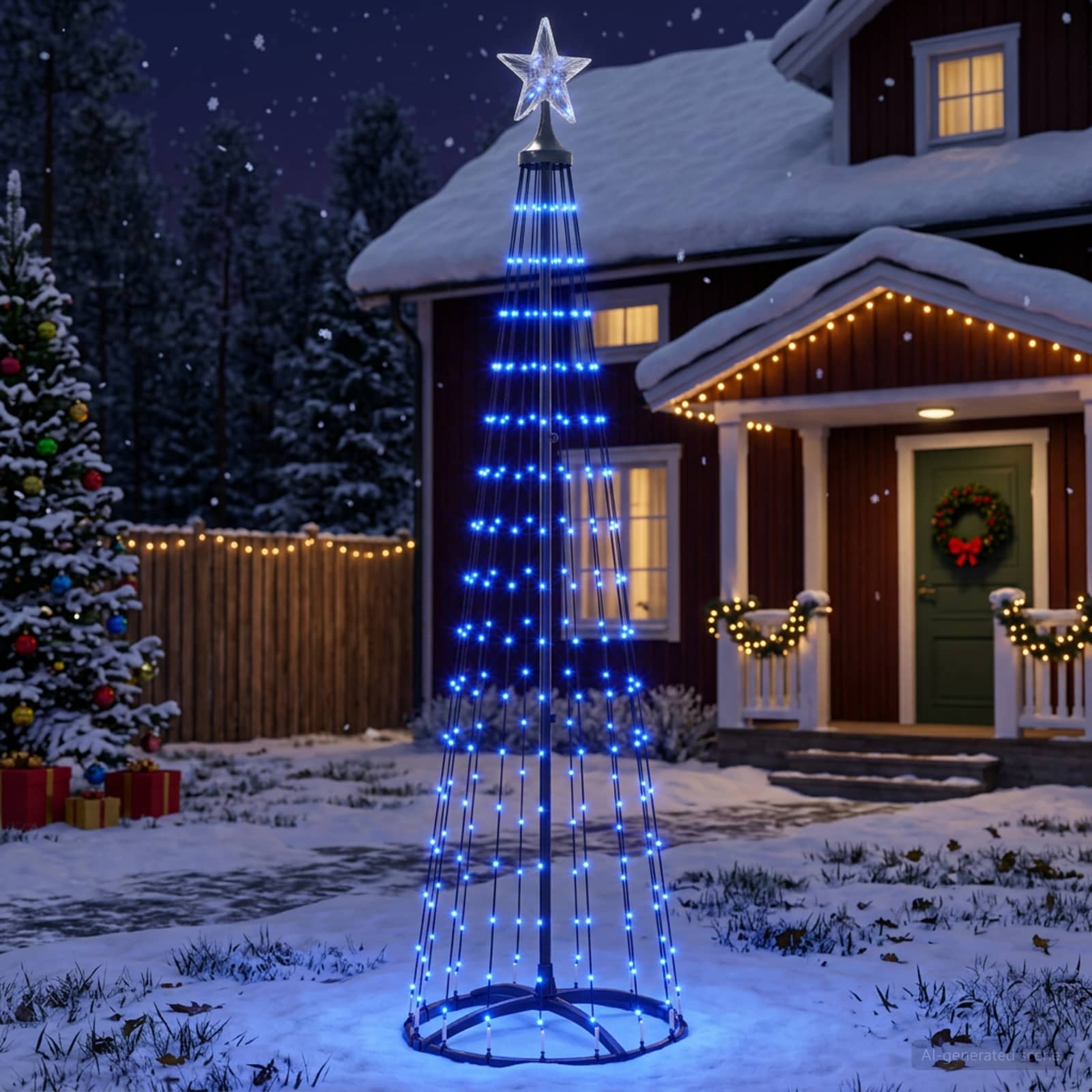 LED stožčasto božično drevesce 180 cm 250 LED Modra Jeklo Bela