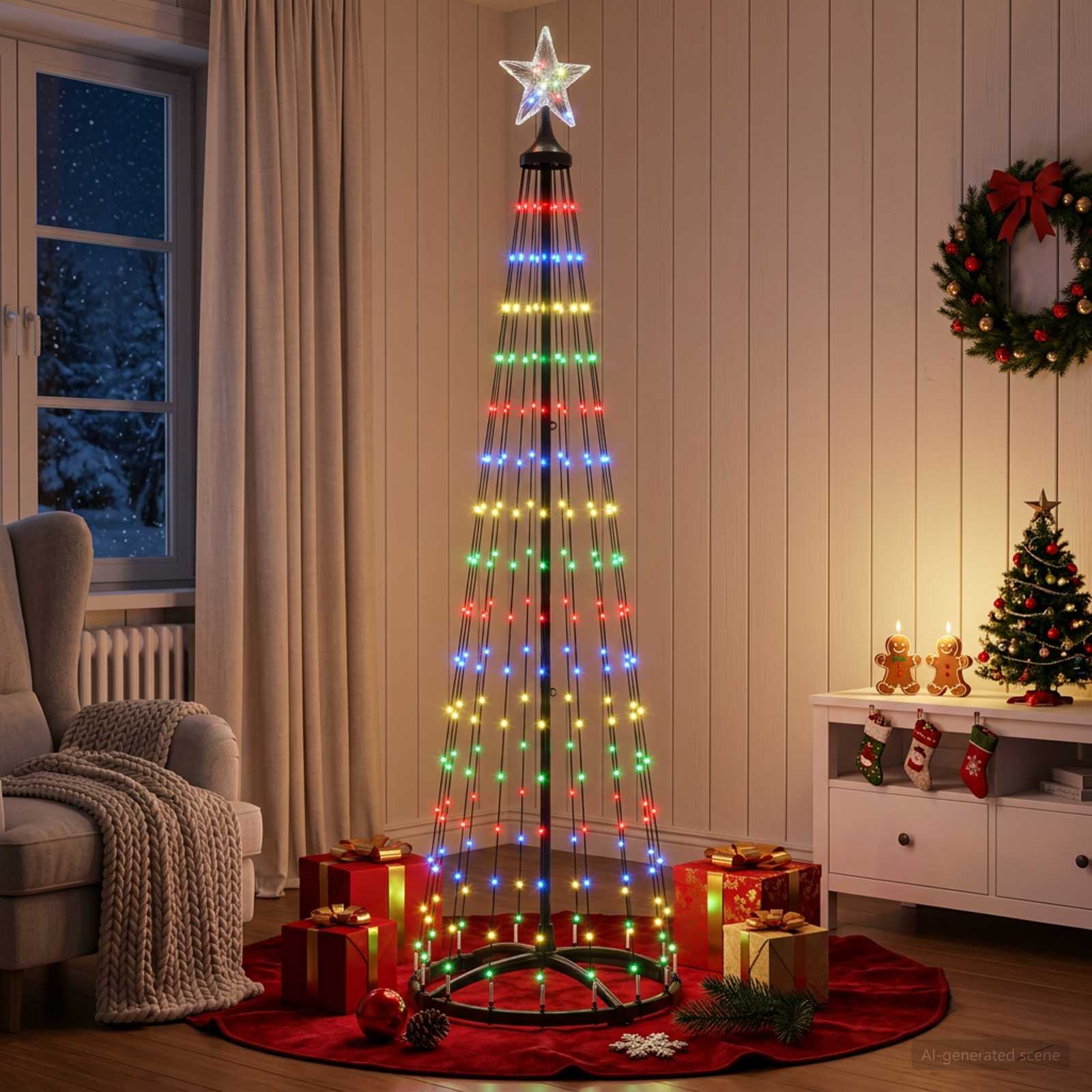 LED stožčasto božično drevesce 180 cm 250 LED Večbarvno Jeklo