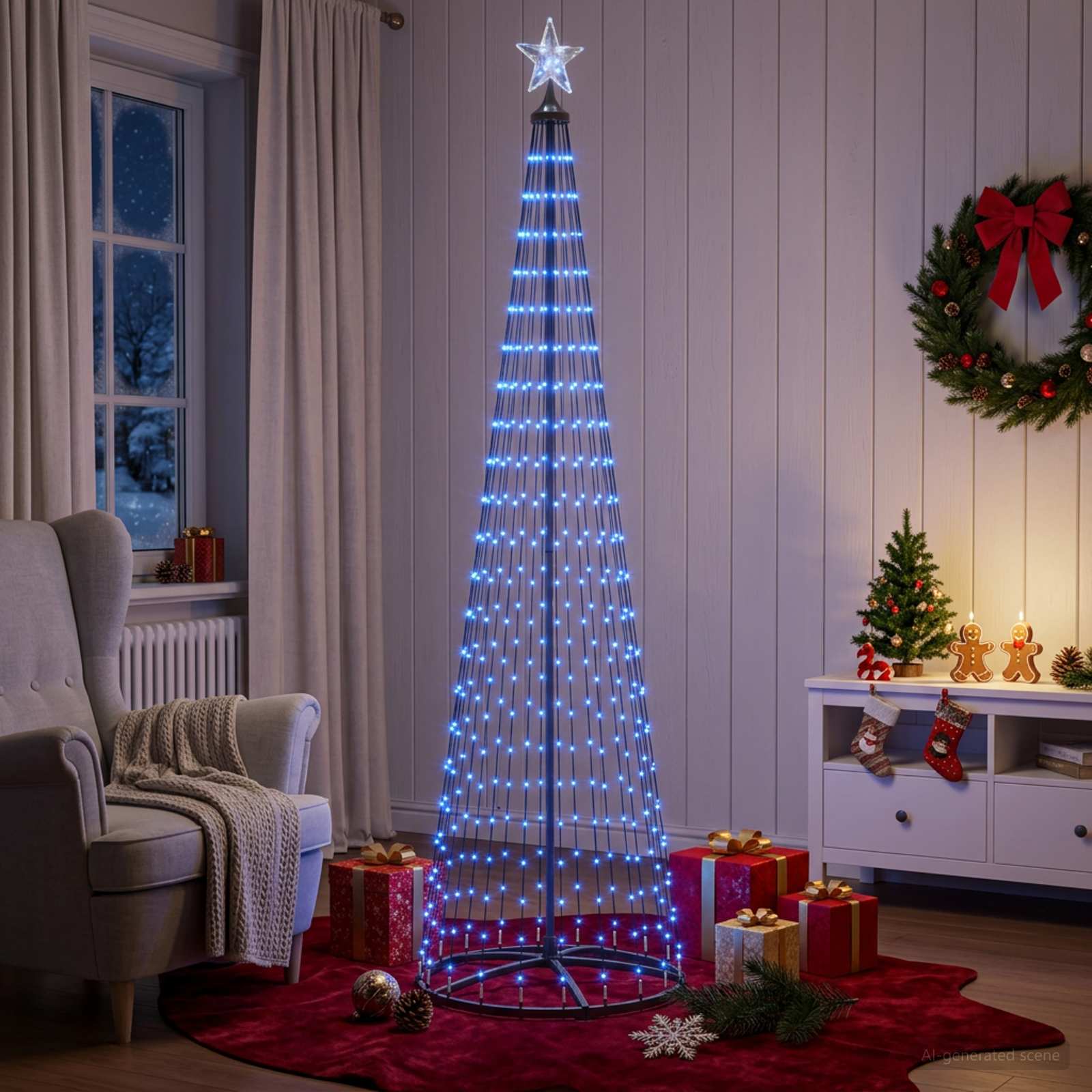 LED stožčasto božično drevesce 250 cm 470 LED Modra Jeklo Bela