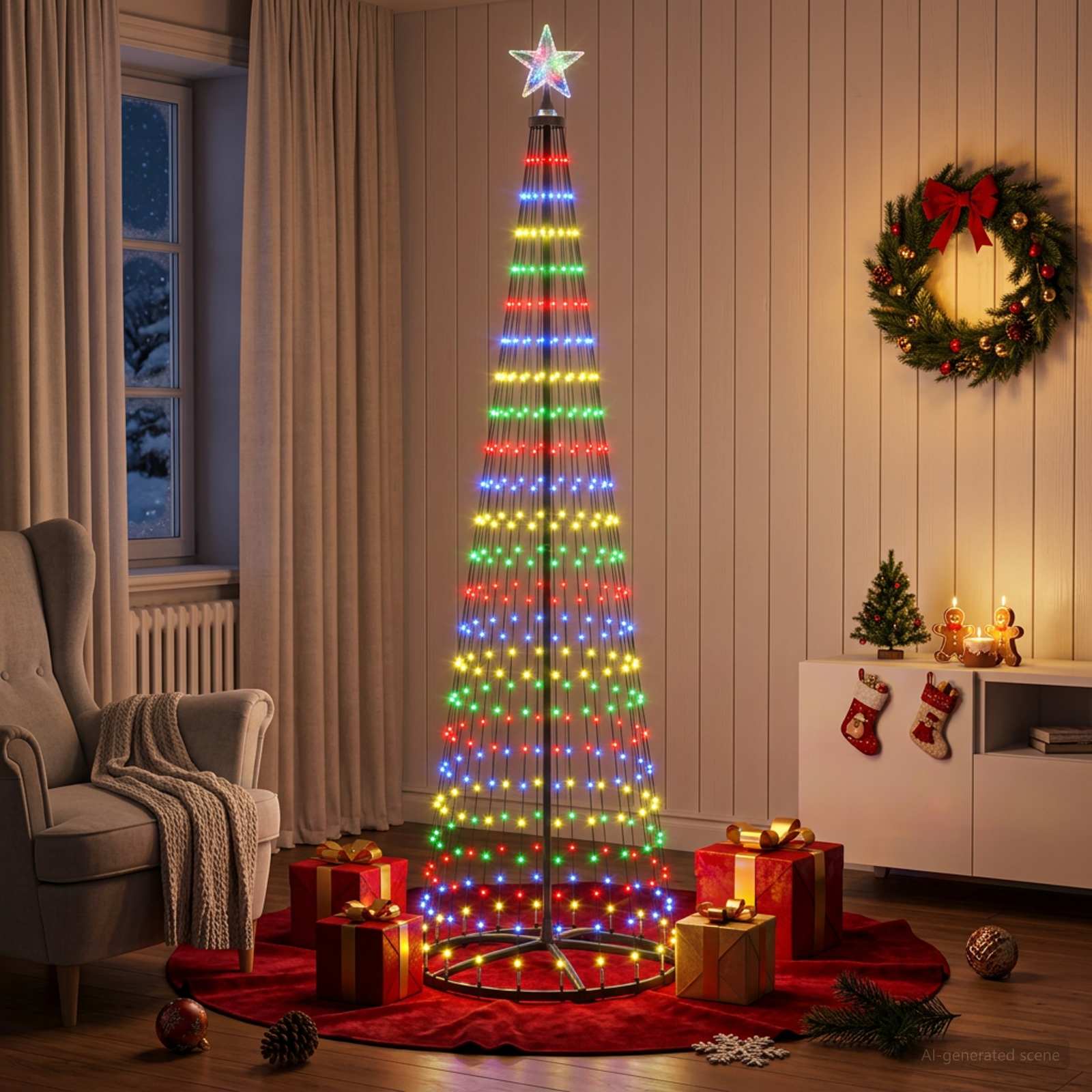 LED stožčasto božično drevesce 250 cm 470 LED Večbarvno Jeklo