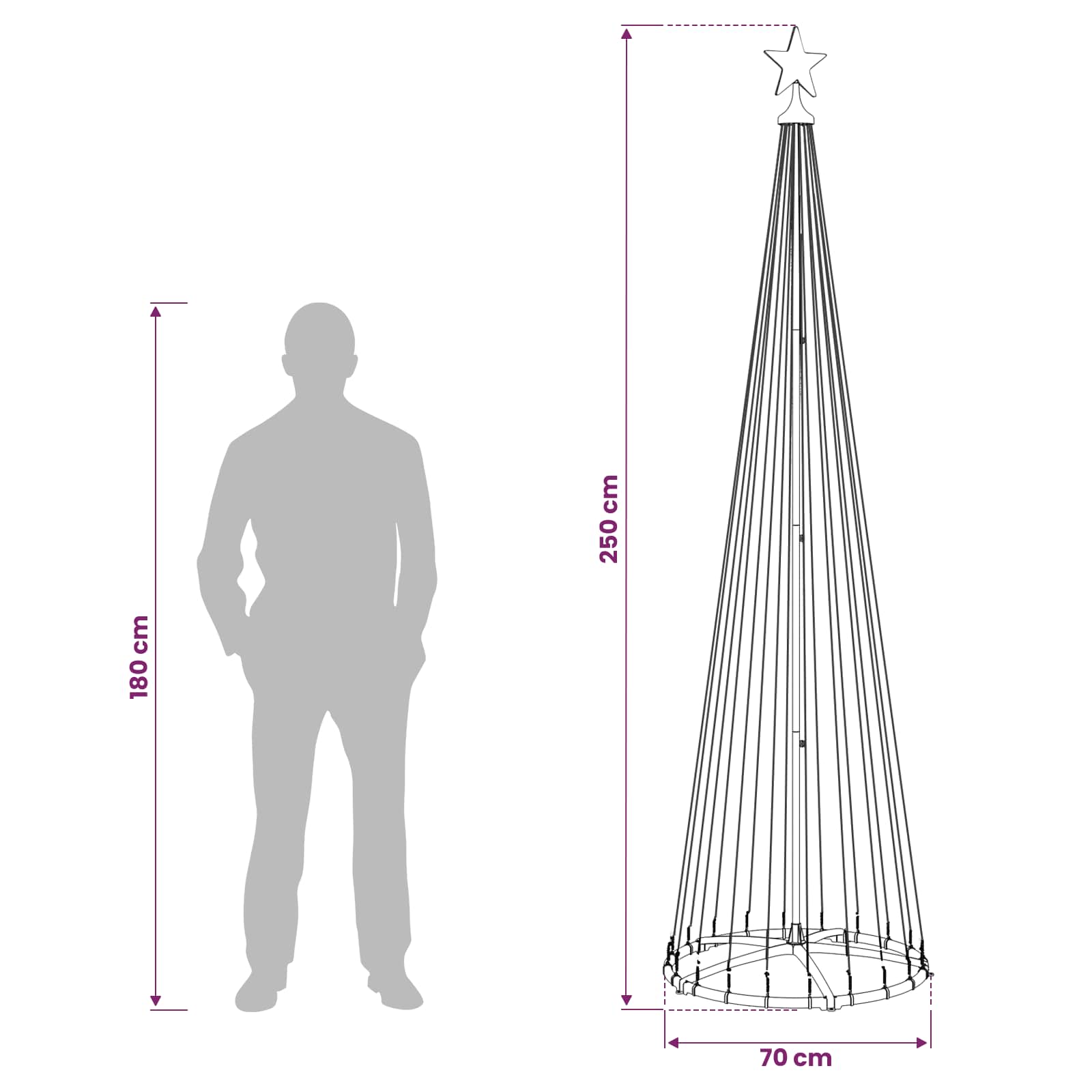 LED stožčasto božično drevesce 250 cm 470 LED Večbarvno Jeklo